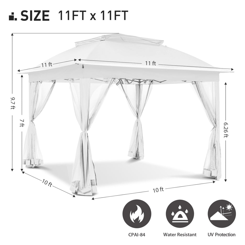 Cozywor 11 ft. x 11 ft. Pop-Up Steel Gazebo with Mosquito Netting
