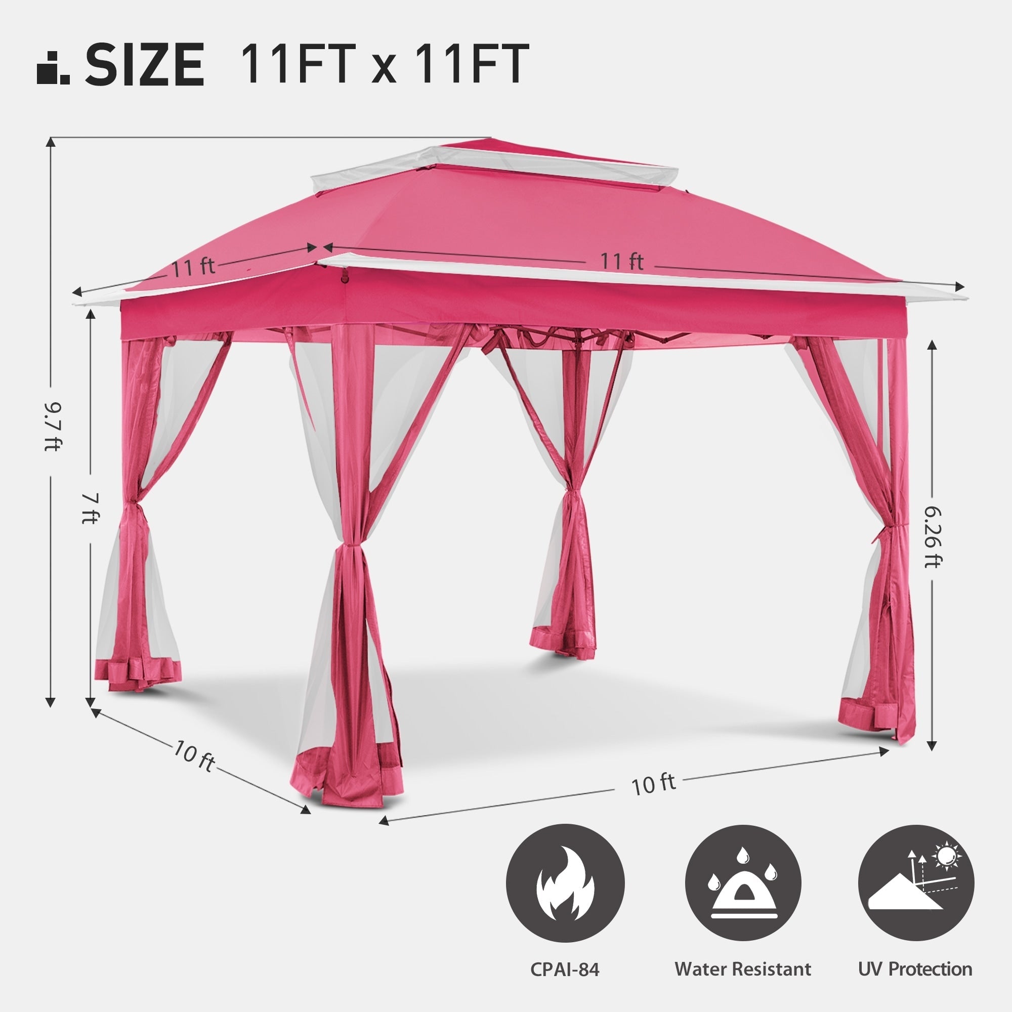 Cozywor 11 ft. x 11 ft. Pop-Up Steel Gazebo with Mosquito Netting
