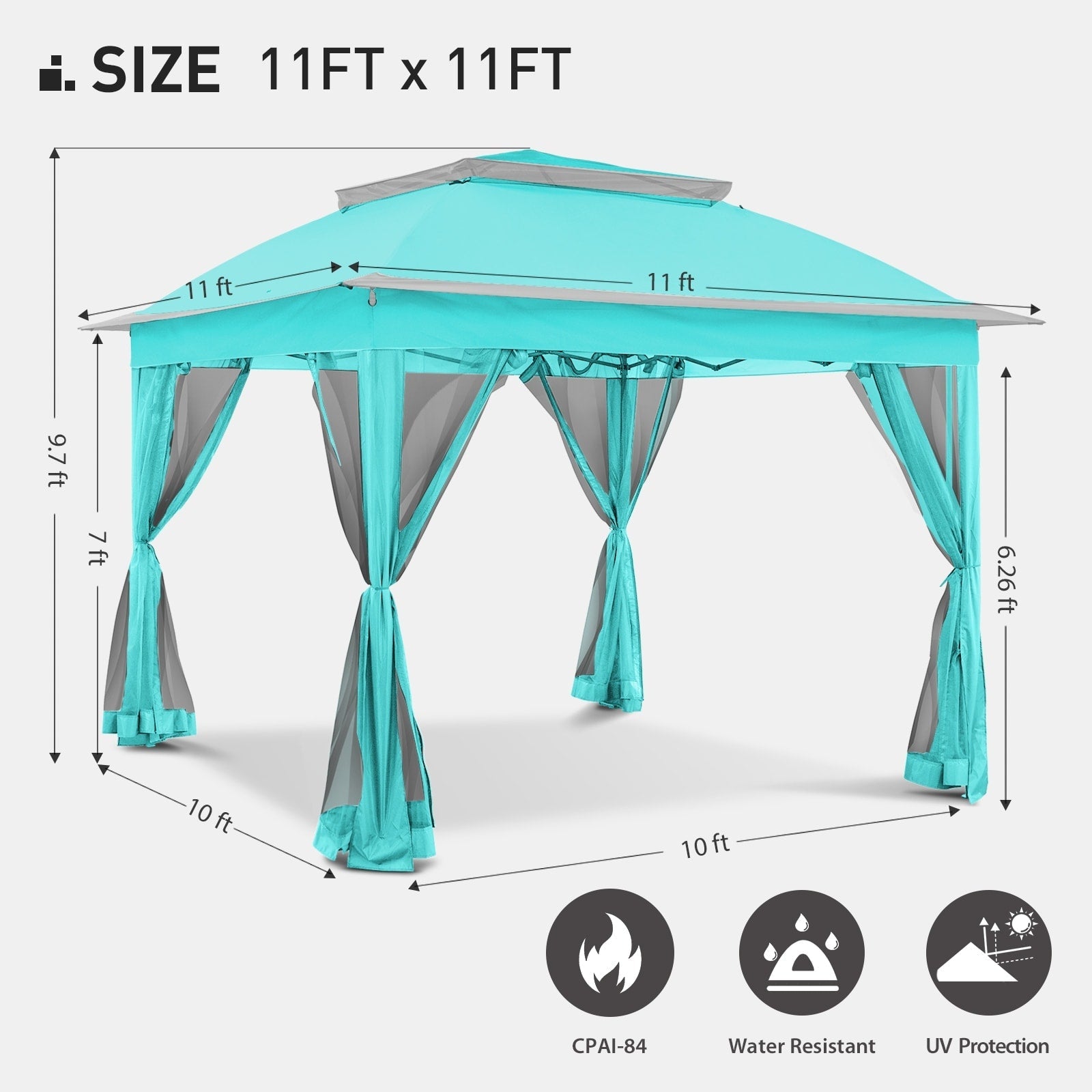 Cozywor 11 ft. x 11 ft. Pop-Up Steel Gazebo with Mosquito Netting