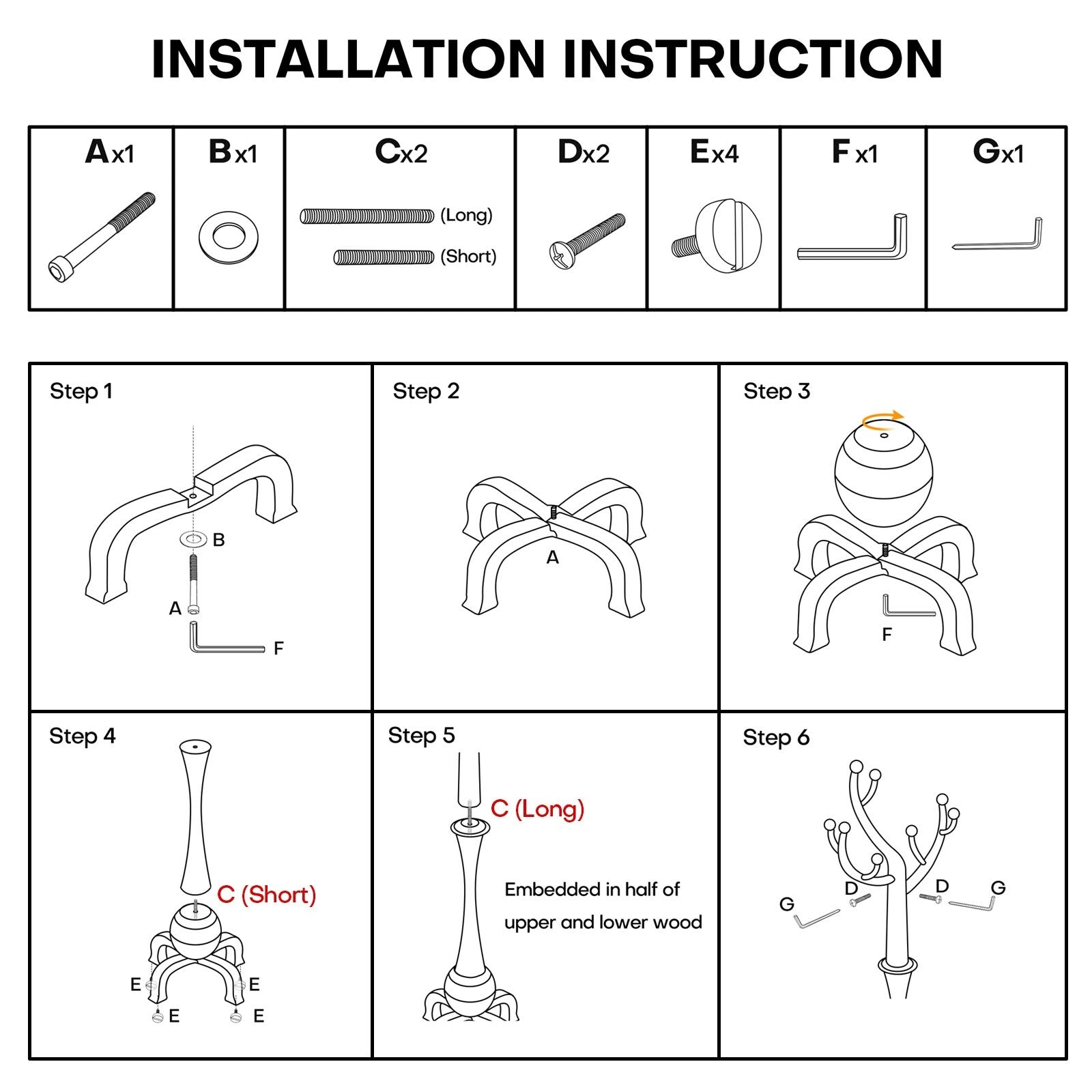 Tree-branch Rubberwood Freestanding Coat Rack with 8 Hooks - 24.5W x 70.87H