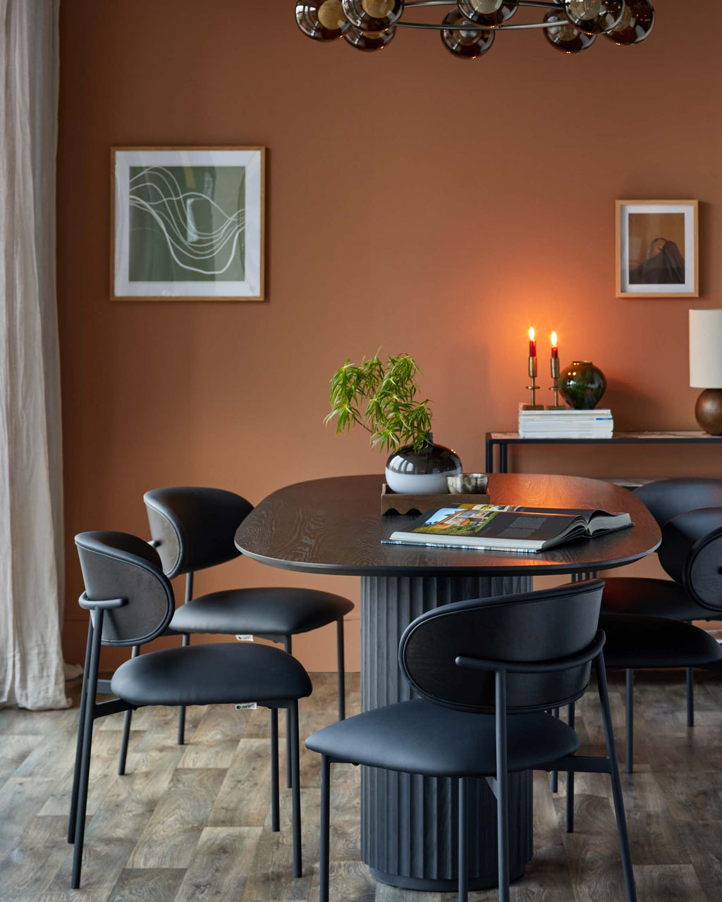 Hanne natural ceramic 6 seater table and 6 Cree dining chairs set