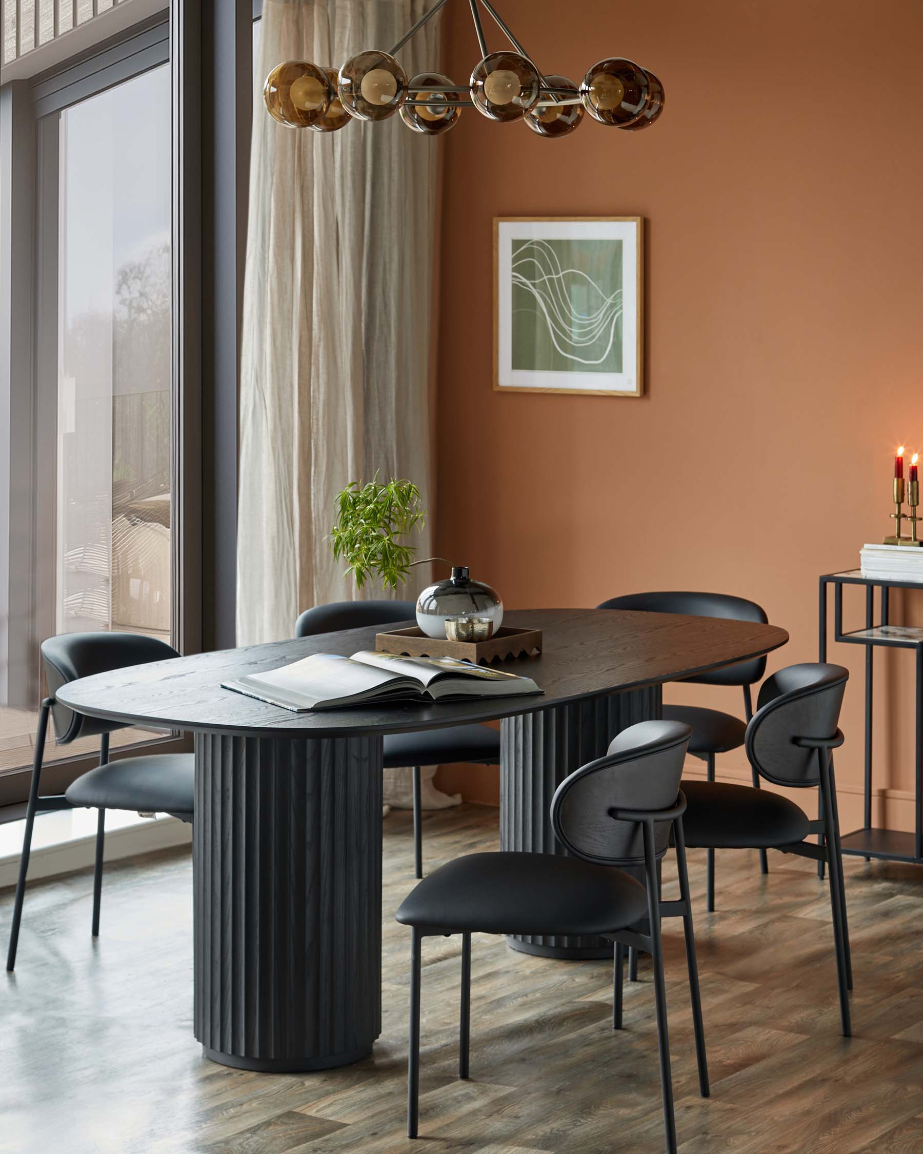 Hanne natural ceramic 6 seater table and 6 Cree dining chairs set