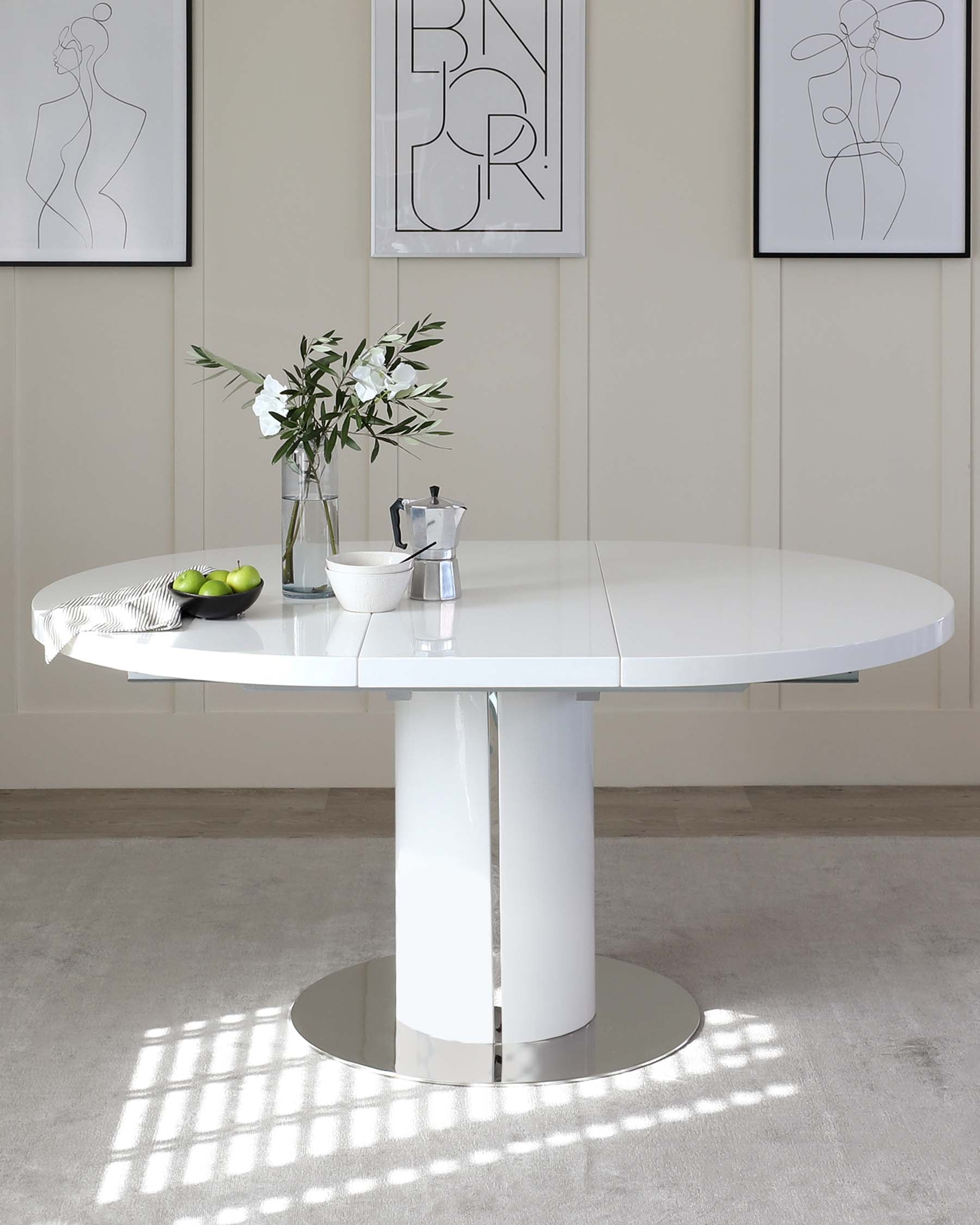 Curva White Gloss Round Extending 4 To 6 Seater Dining Table
