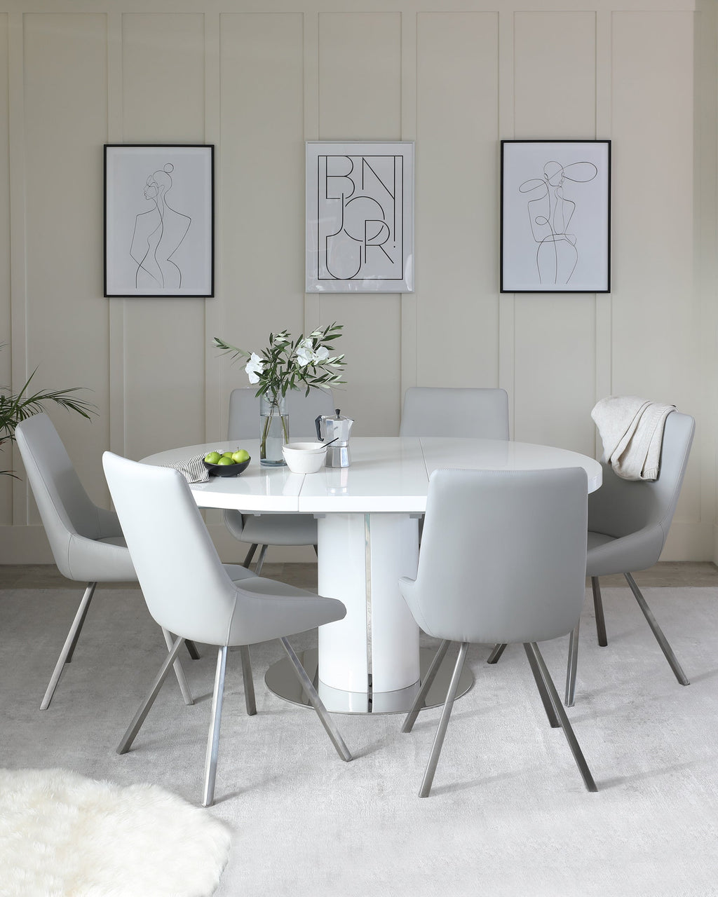 Curva White Gloss Round Extending 4 To 6 Seater Dining Table