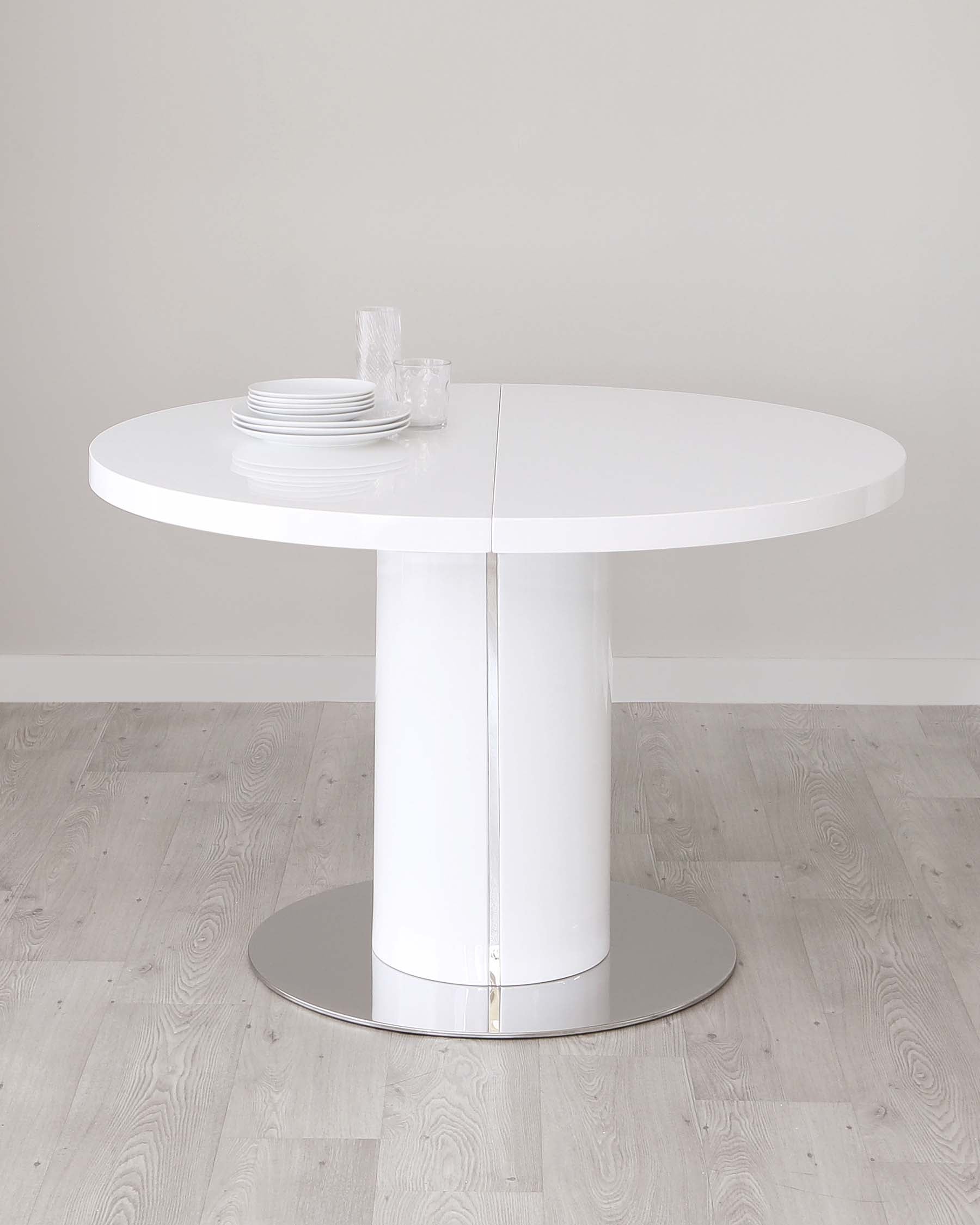 Curva White Gloss Round Extending 4 To 6 Seater Dining Table