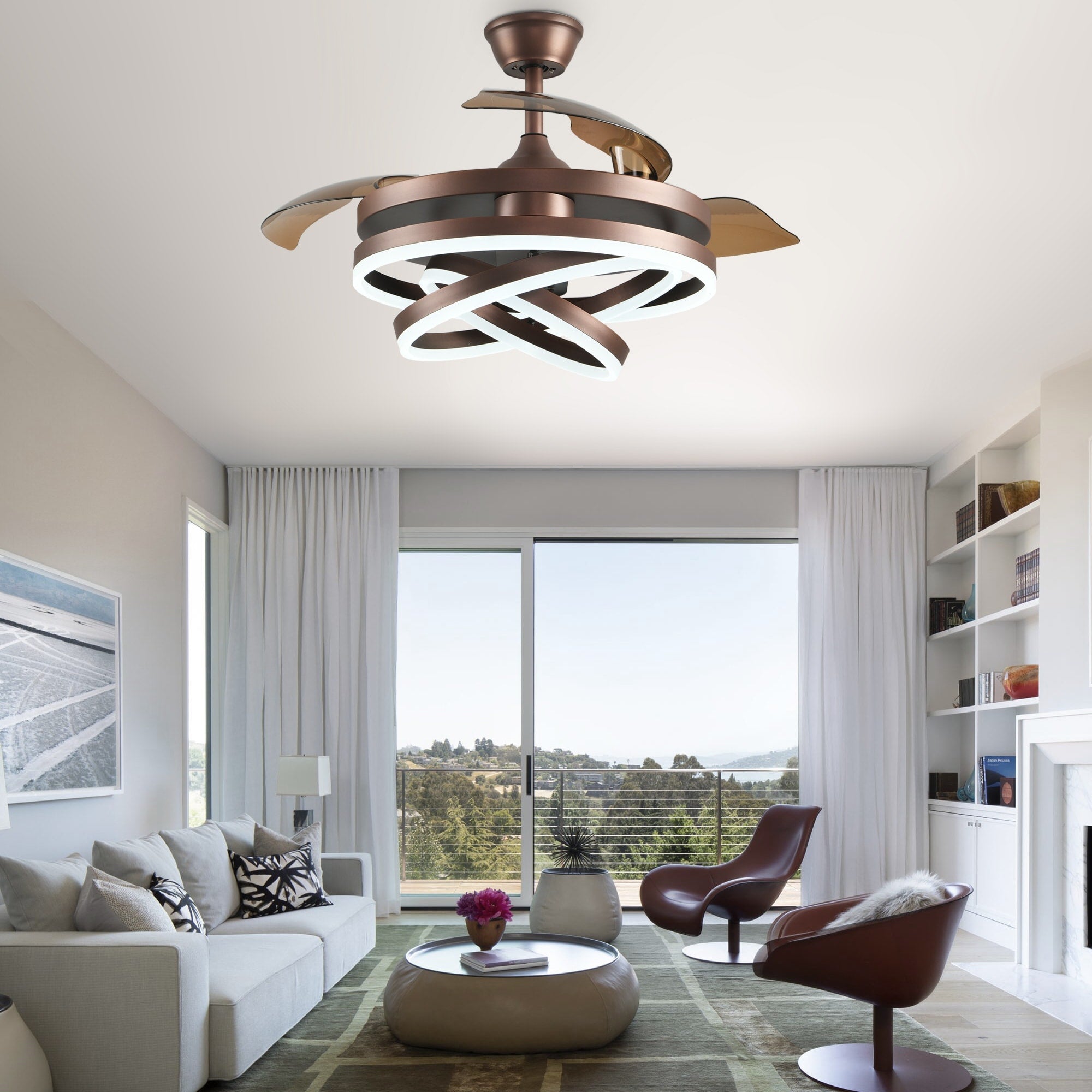 Cusp Barn 42 Retractable Ceiling Fan with Lights and Remote DIY Shape Fandelier Modern Silent DC Motor LED Ceiling Light