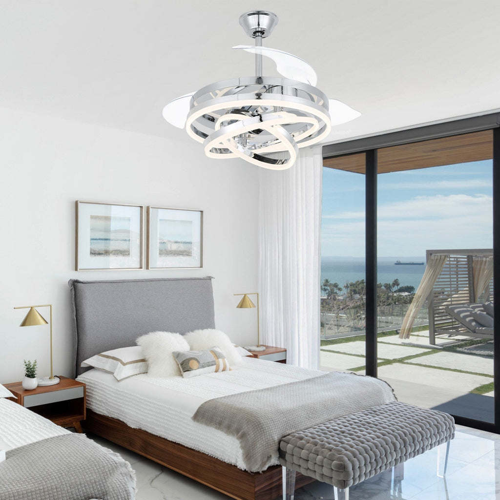 Cusp Barn 42 Retractable Ceiling Fan with Lights and Remote DIY Shape Fandelier Modern Silent DC Motor LED Ceiling Light