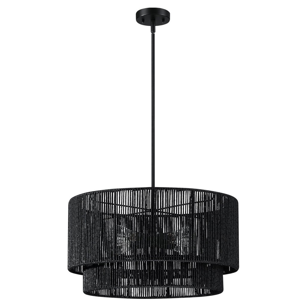 Cynthia 4-Light Black Rattan Drum Chandelier Light - 22''W