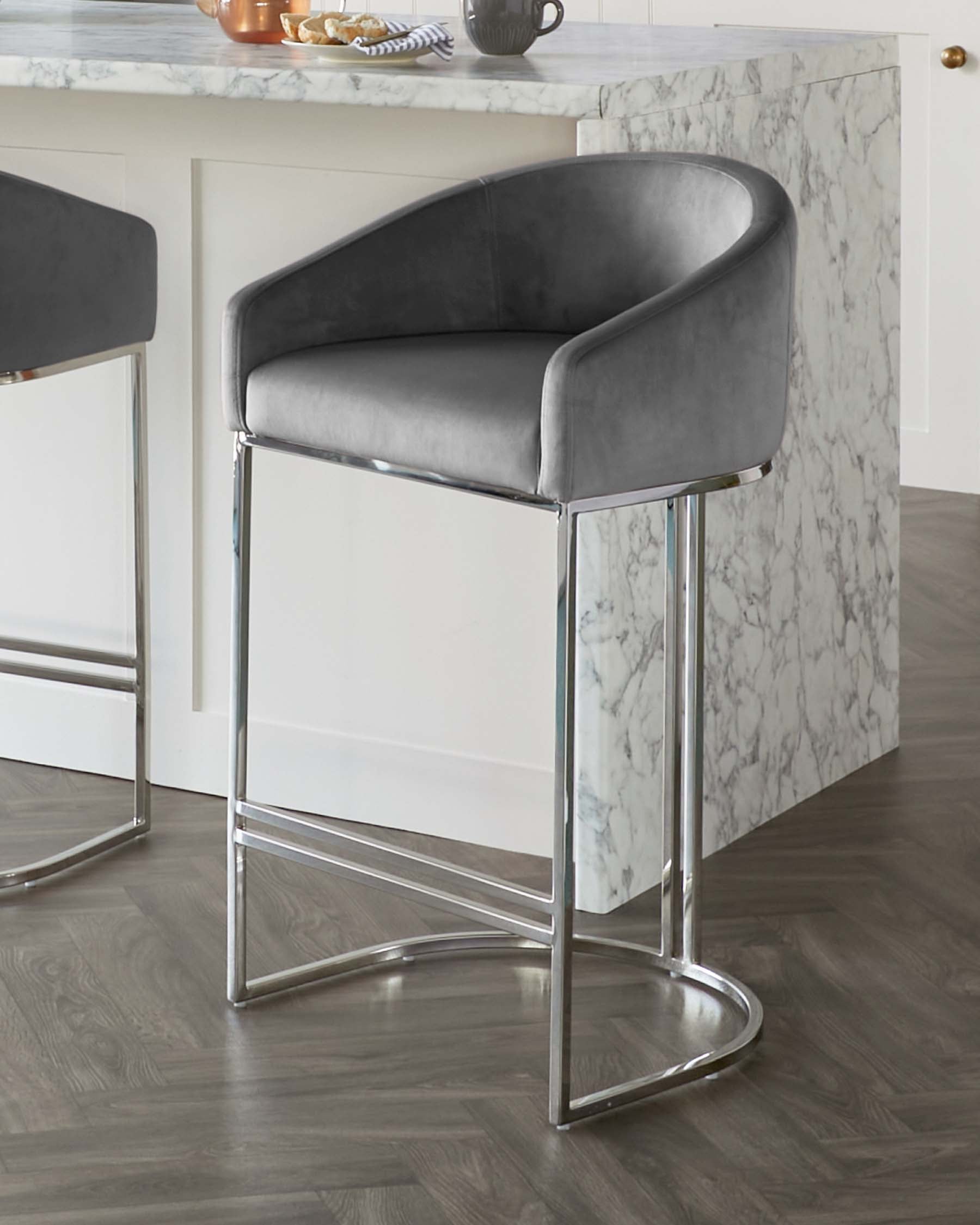 Dakota Dark Grey Velvet and Stainless Steel Bar Stool