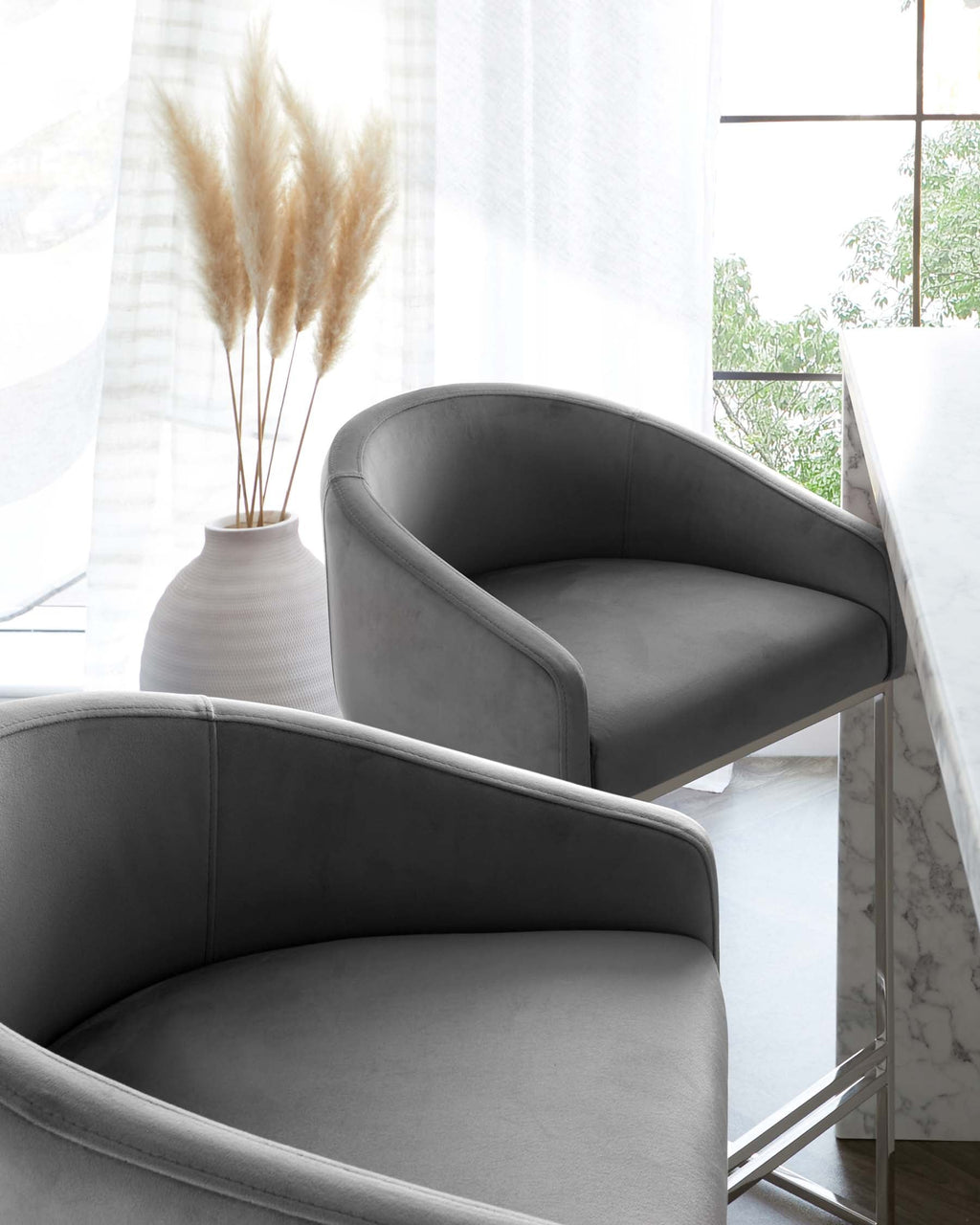 Dakota Dark Grey Velvet and Stainless Steel Bar Stool