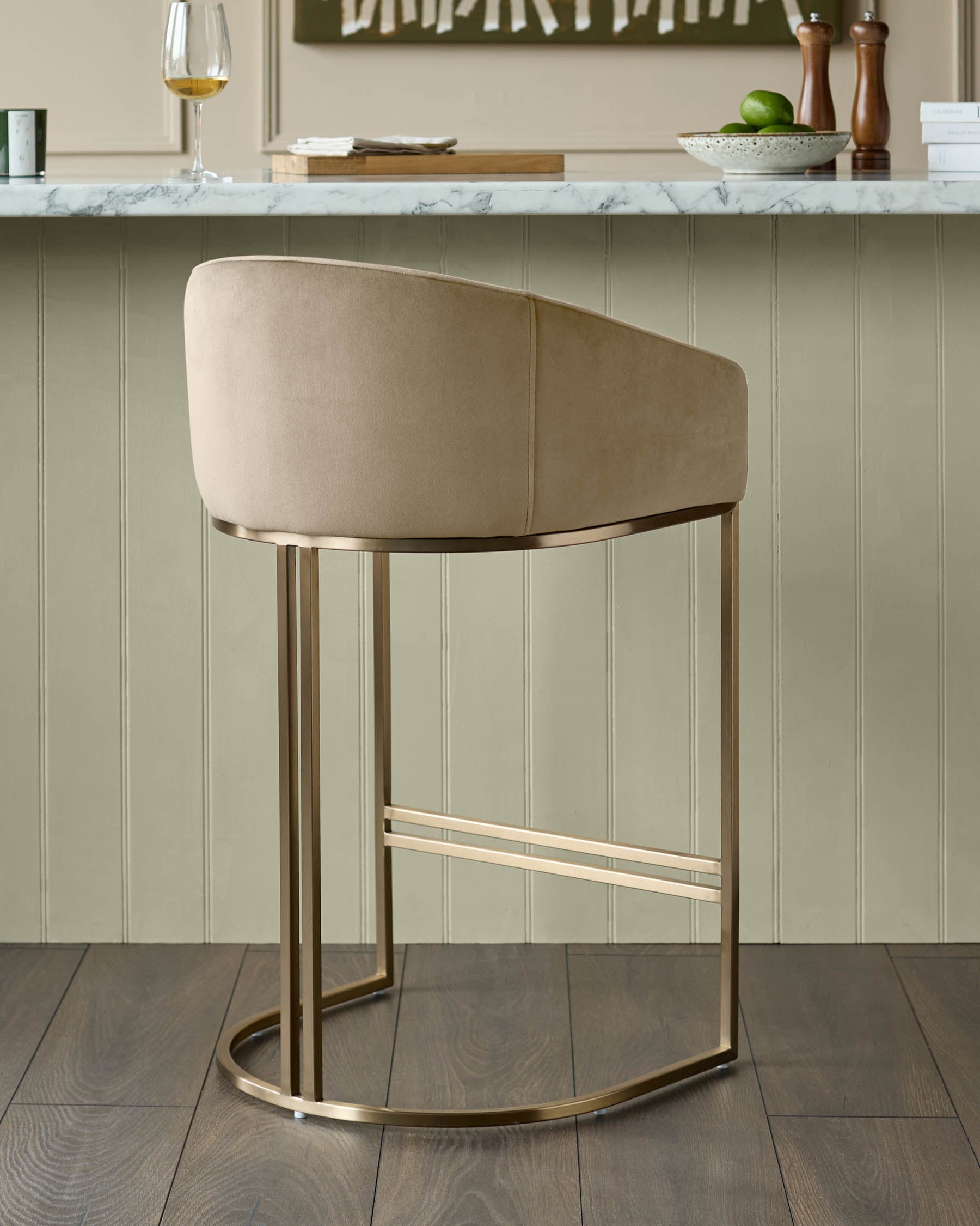 Dakota Champagne Velvet & Brass Bar stool