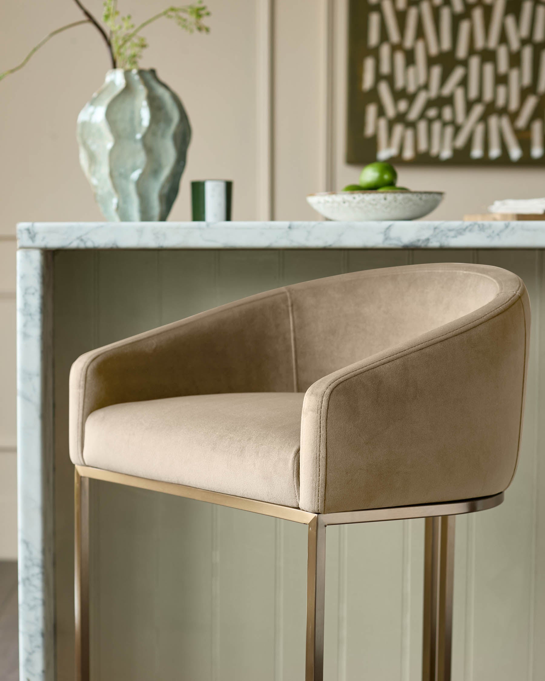 Dakota Champagne Velvet & Brass Bar stool