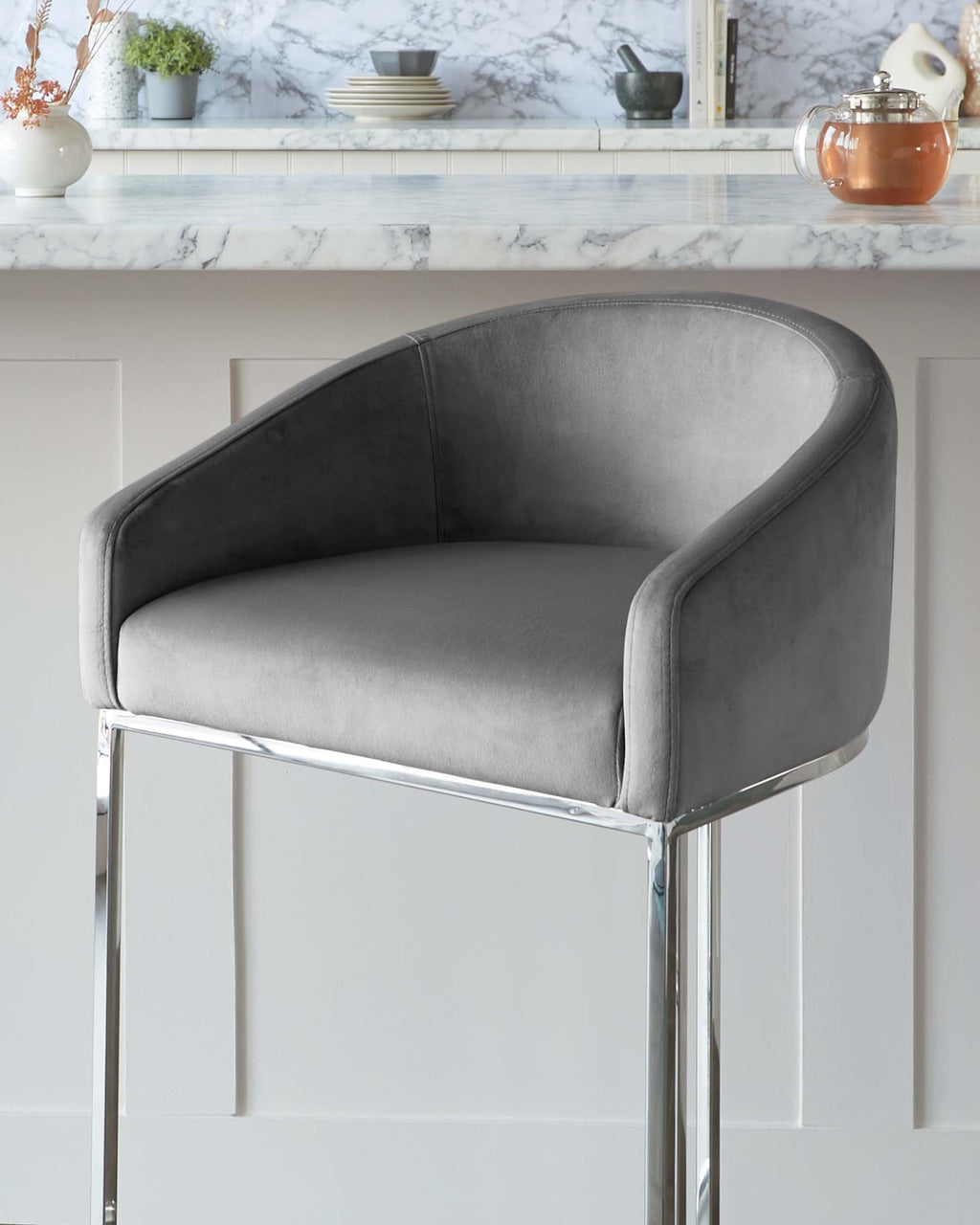 Dakota Dark Grey Velvet and Stainless Steel Bar Stool
