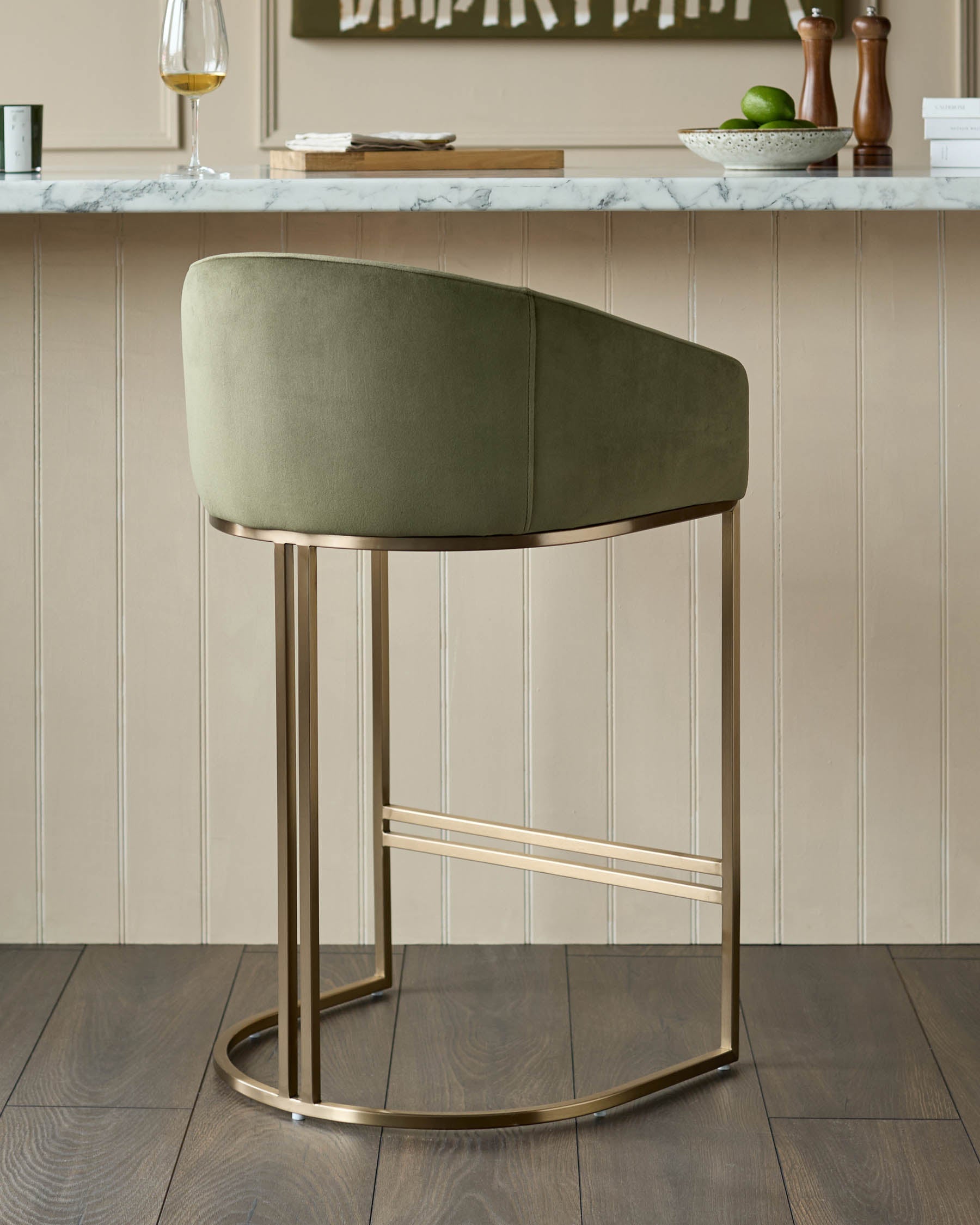 Dakota olive green velvet bar stool