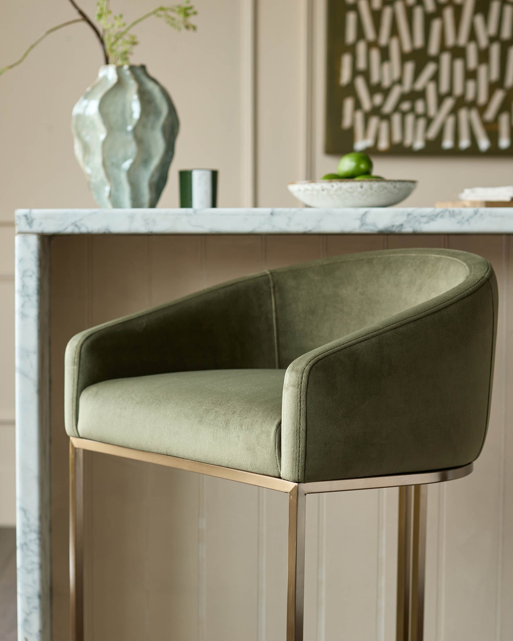 Dakota olive green velvet bar stool