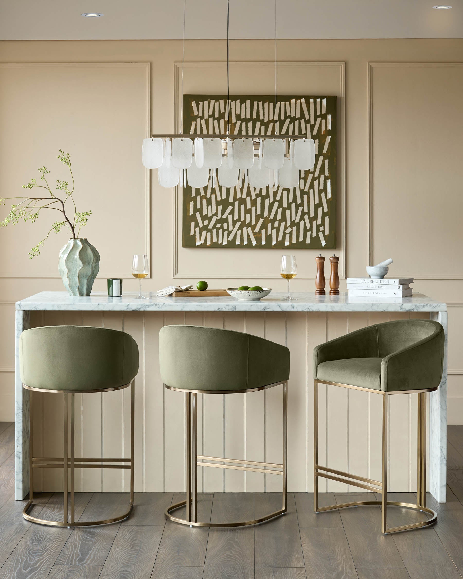 Dakota olive green velvet bar stool