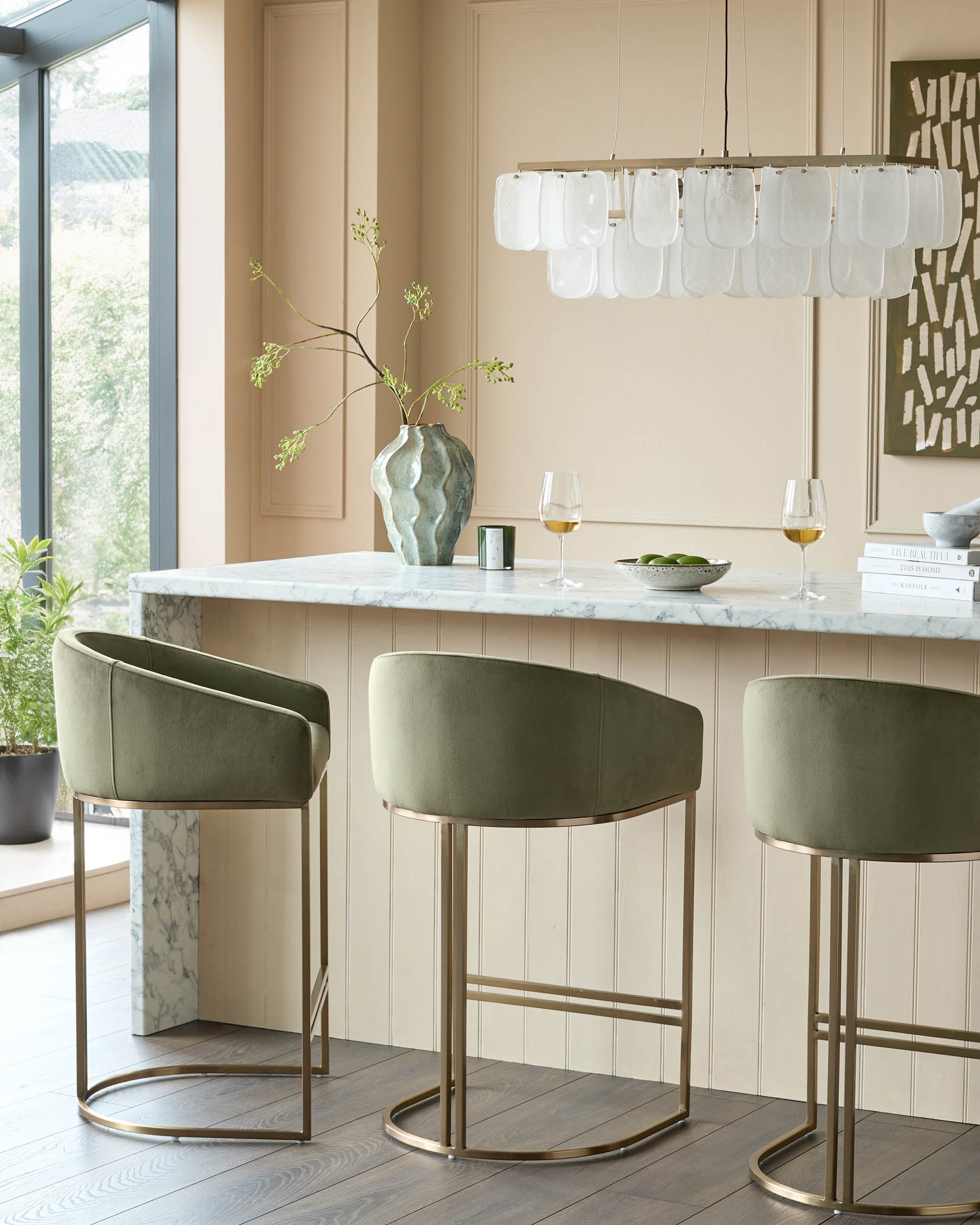 Dakota olive green velvet bar stool