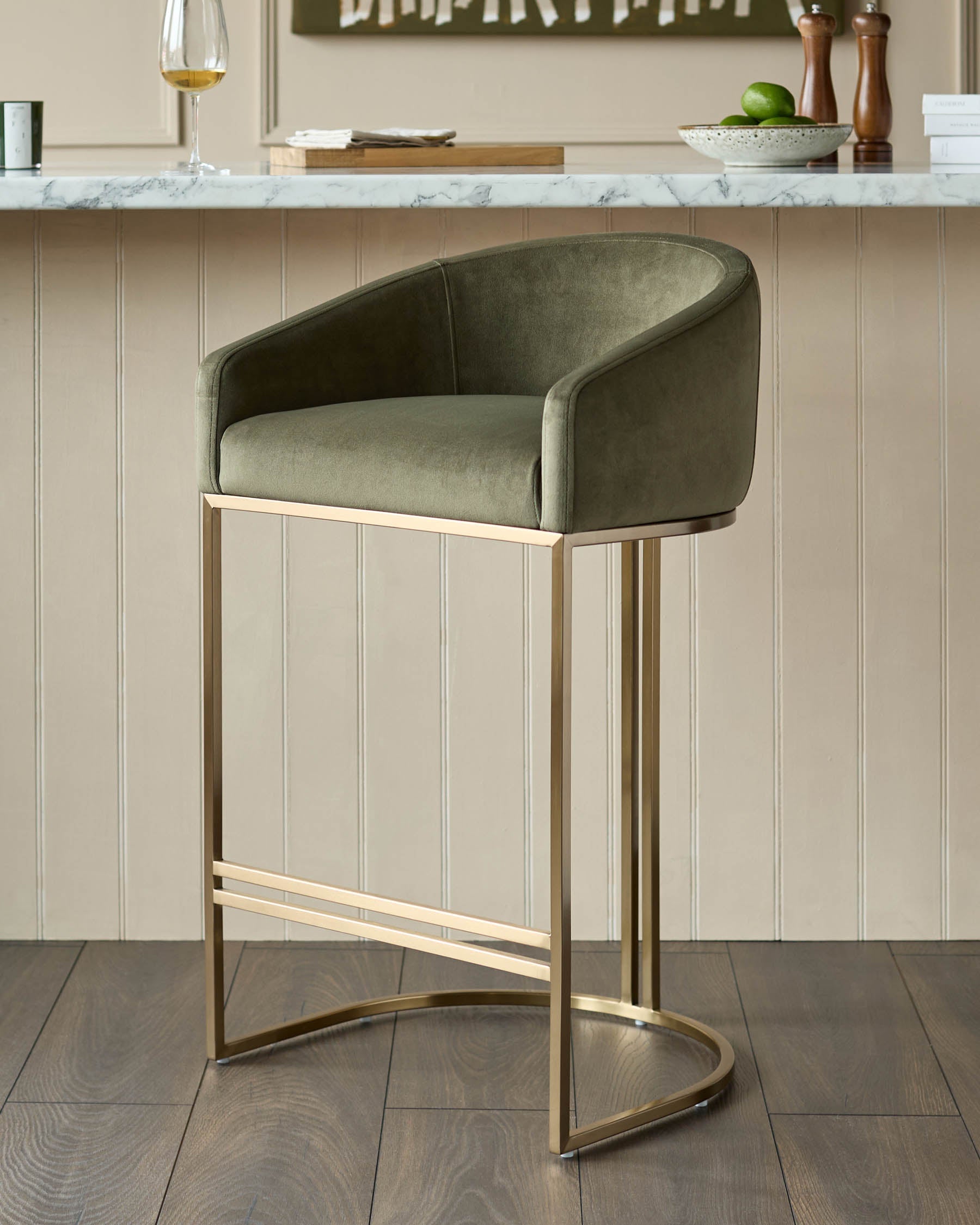 Dakota olive green velvet bar stool