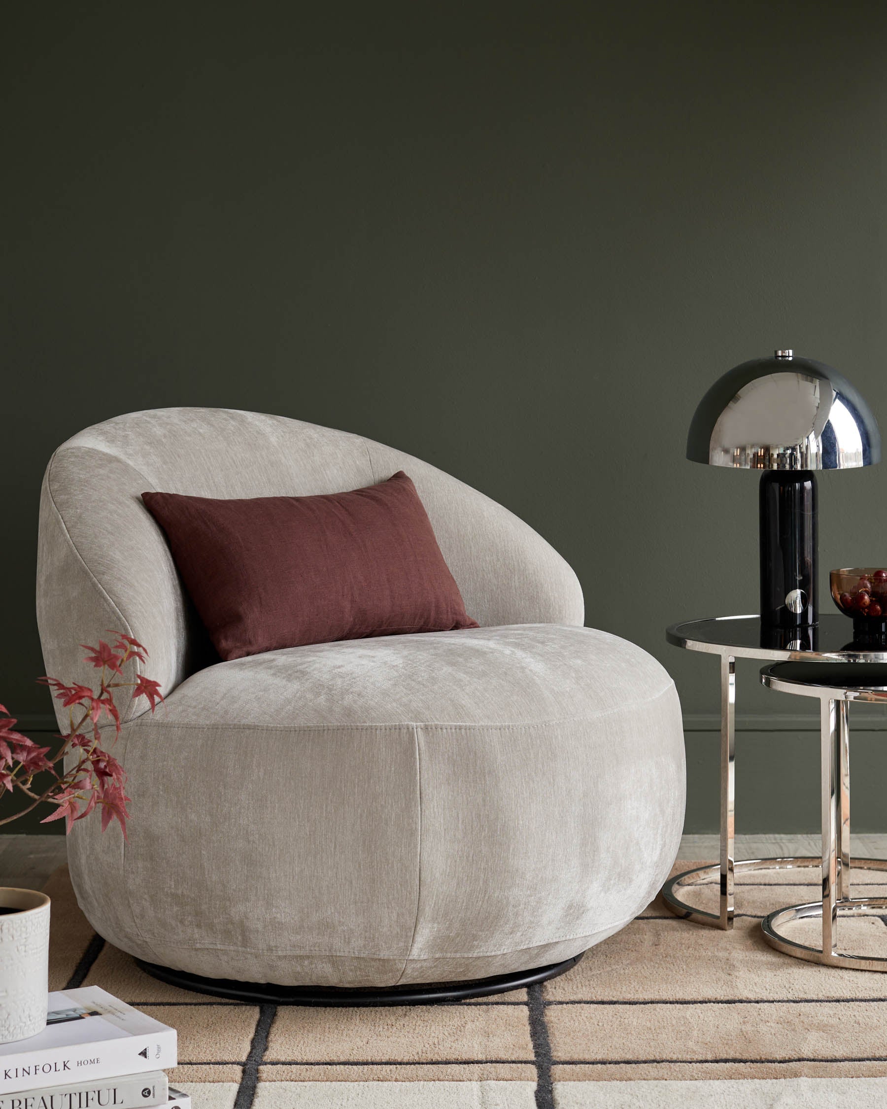 Daphne Light Grey Fabric Swivel Accent Chair