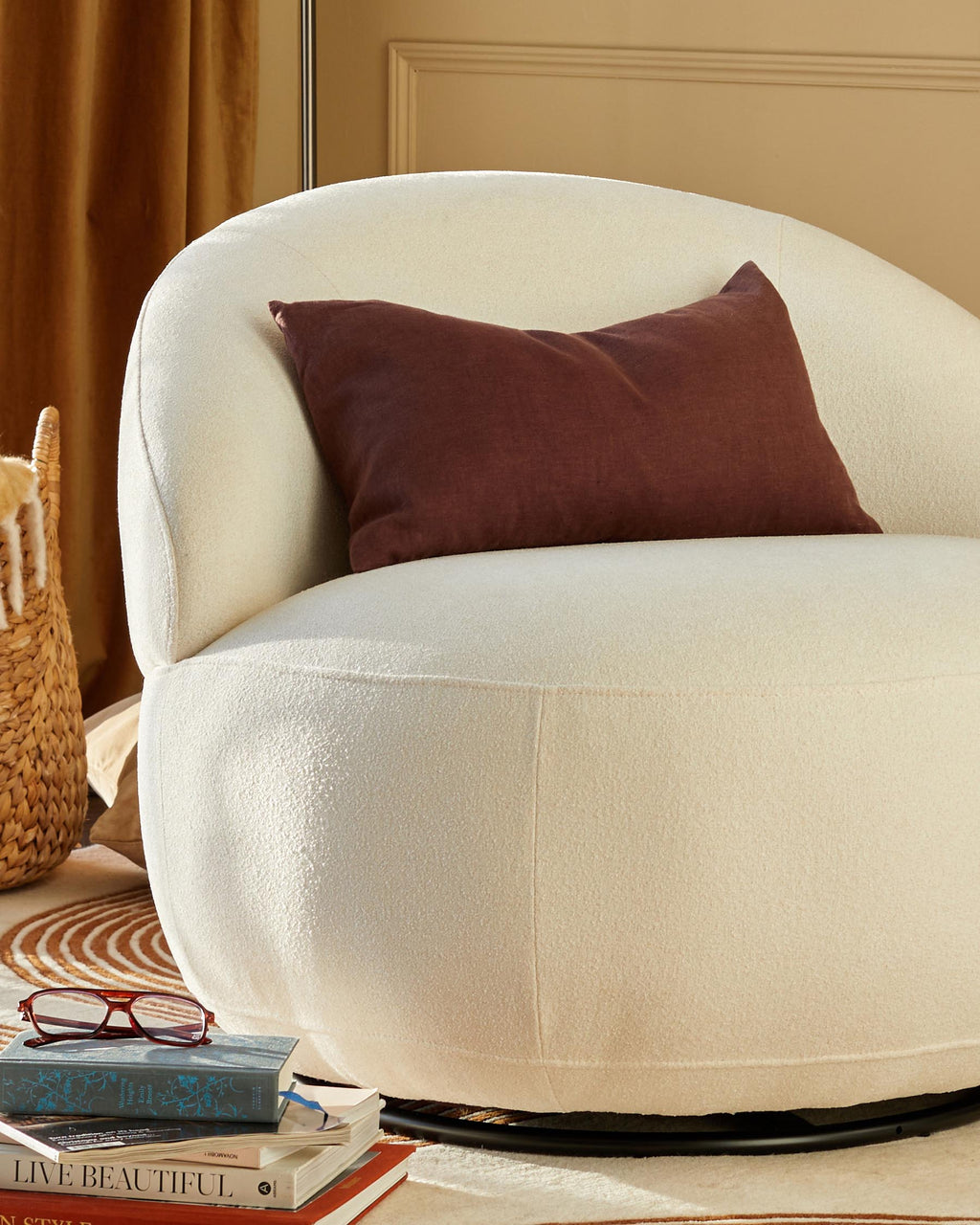 Daphne Ivory Boucle Swivel Accent Chair