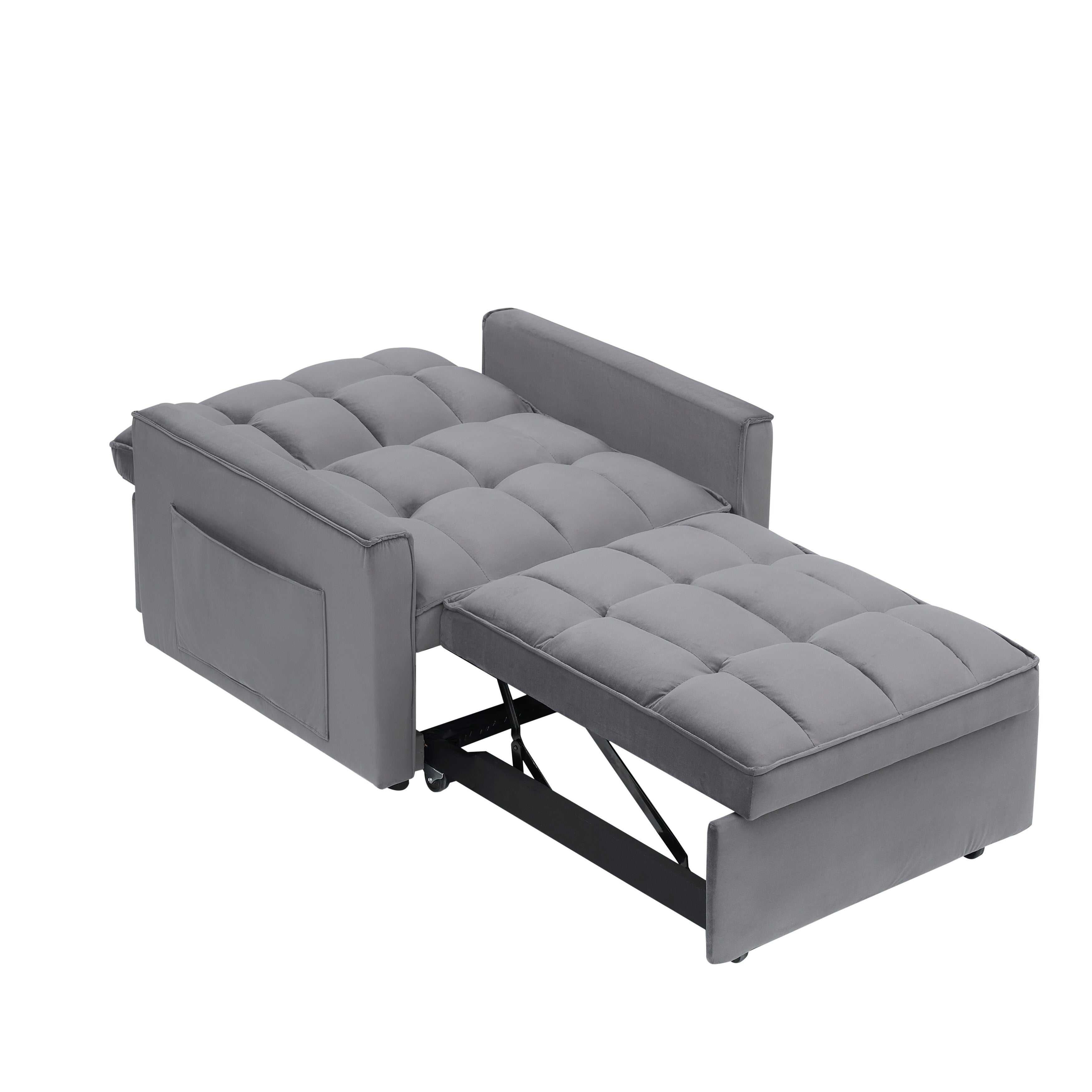 Dark Grey Modern 70.86 3 in 1 Single Convertible Sofa Bed with Adjustable Back and Moving Wheel for Living Room