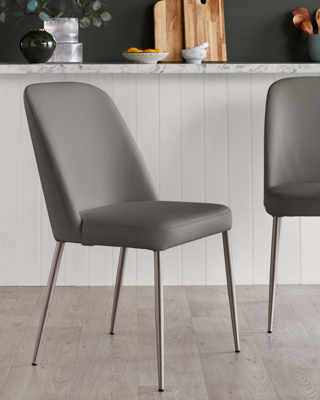 Deco Dark Grey Leather Dining Chair