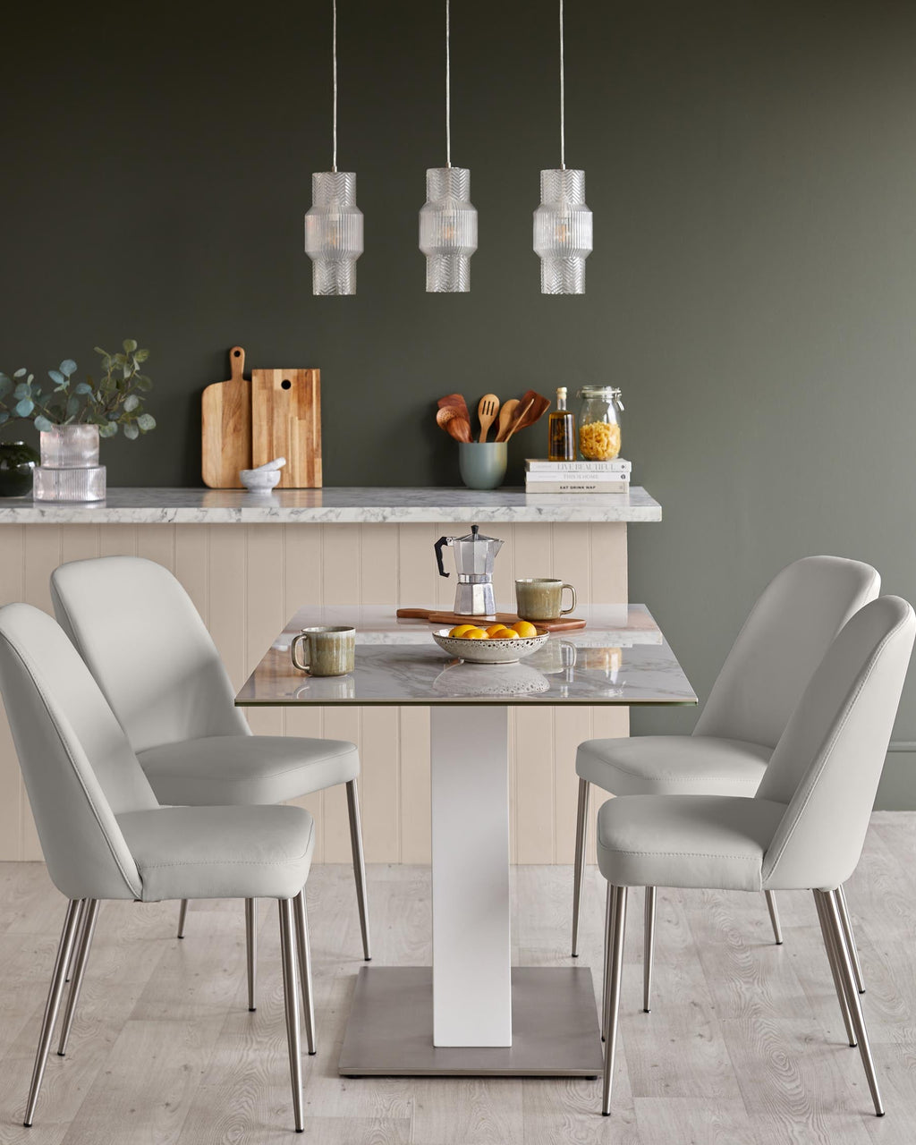 Deco Light Grey Leather Dining Chair