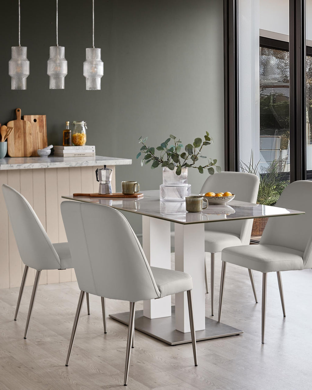 Deco Light Grey Leather Dining Chair