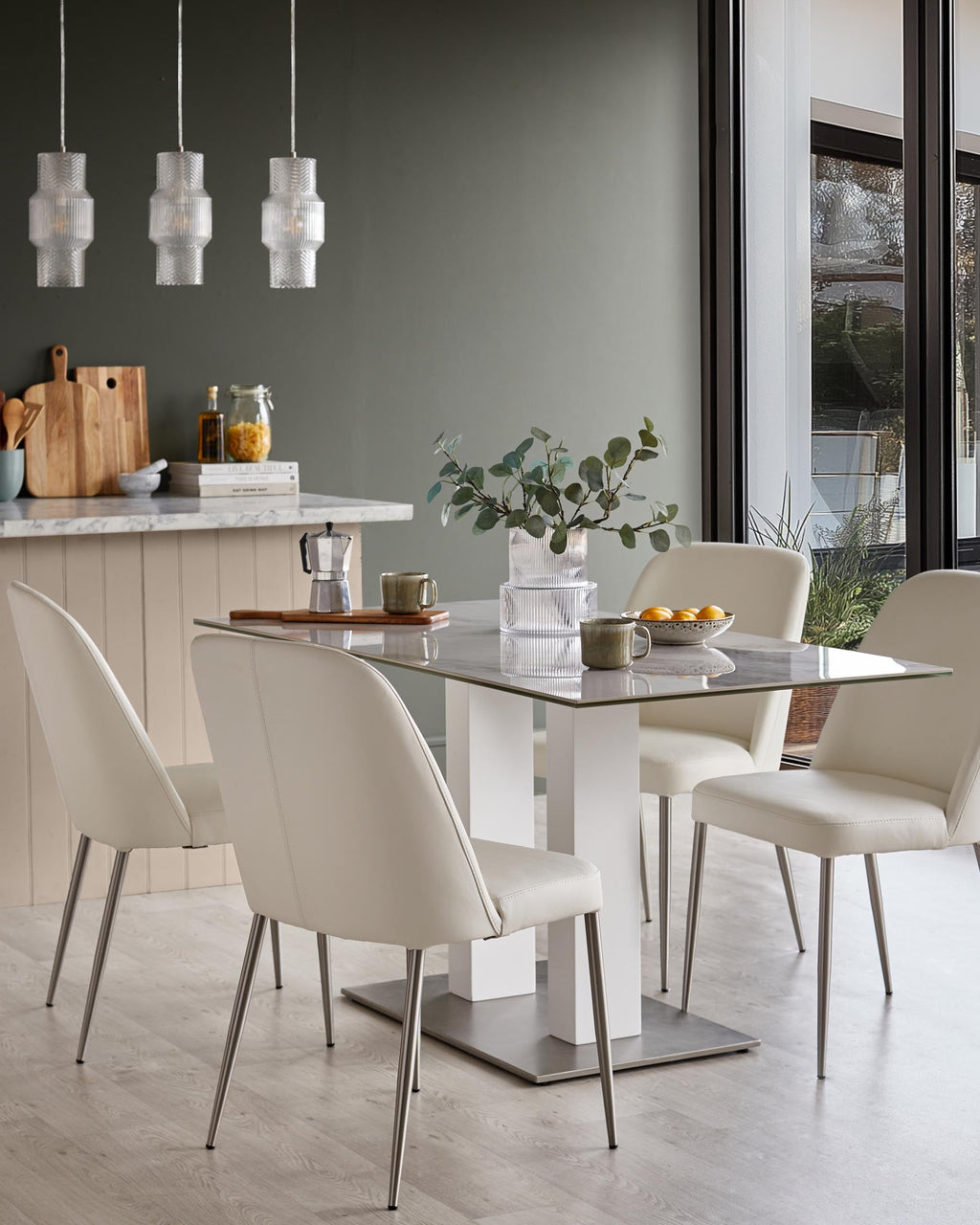 Deco White Leather Dining Chair