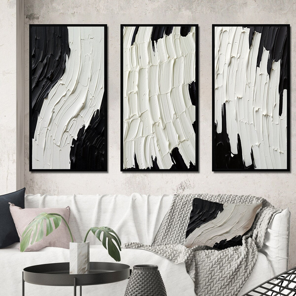 Designart Momentary Spirit Black And White Abstract II Abstract Painting Frame Gallery Wall Set Of 3 For Home Decor
