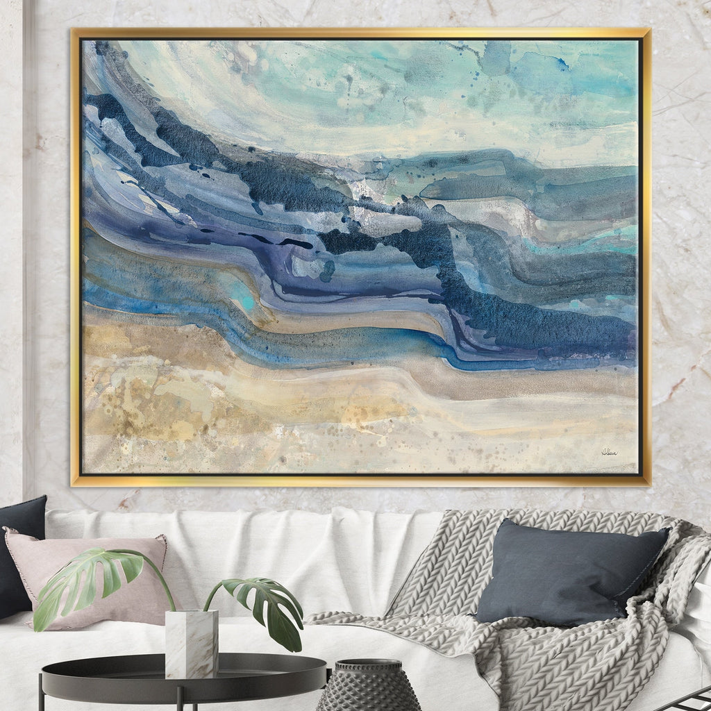 Designart Coast Blue Sea Waves Watercolour Modern Farmhouse Framed Canvas