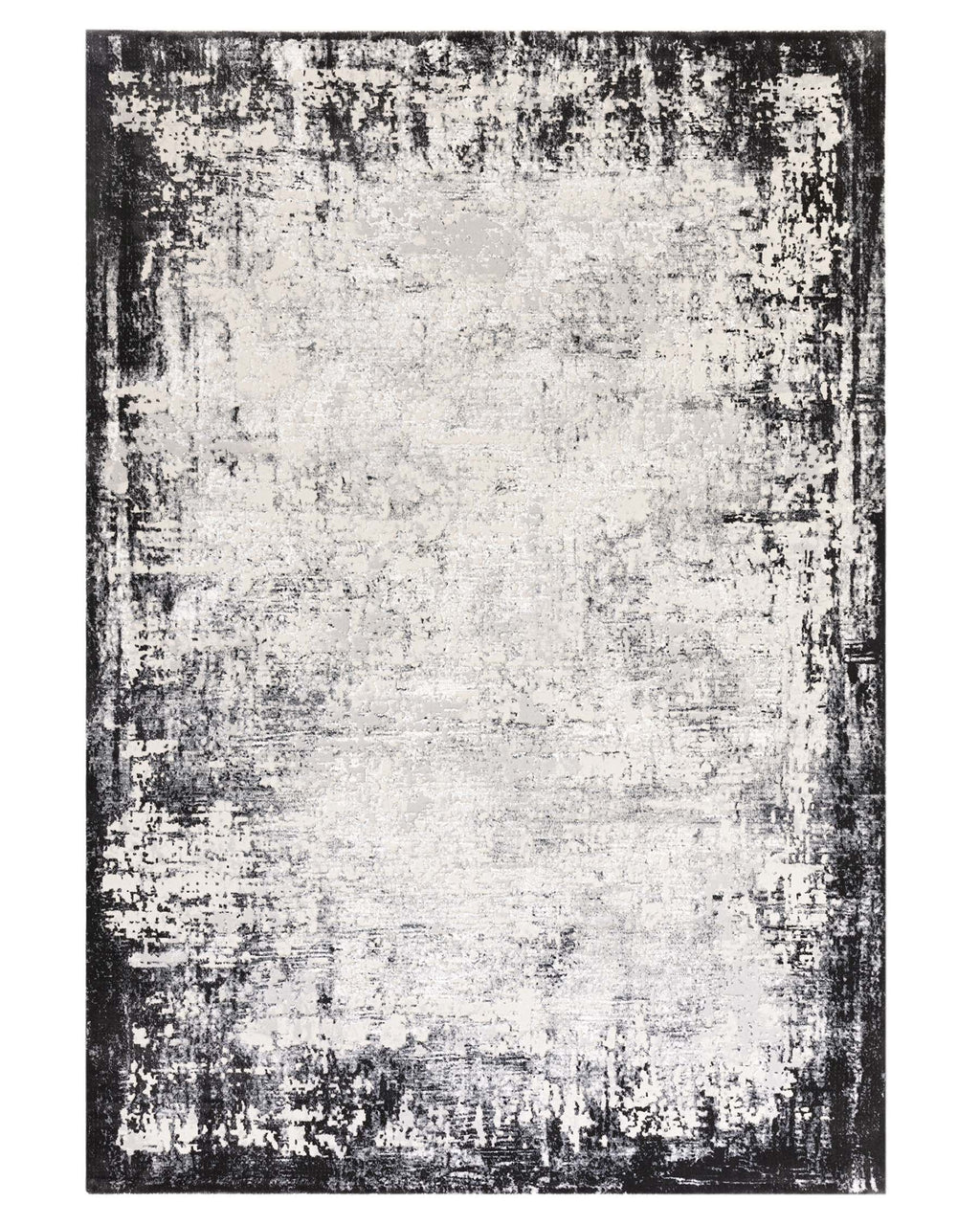 Distressed Border dark grey textured small rug