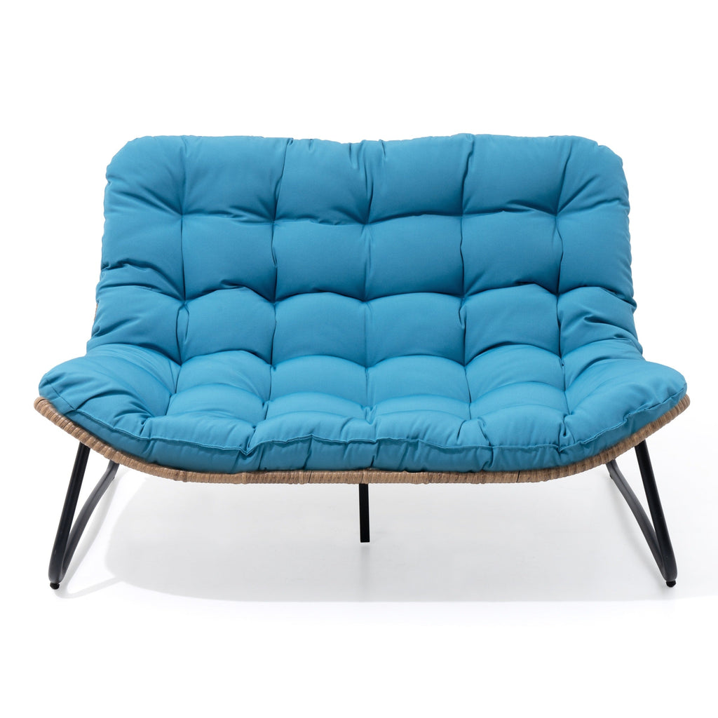 Double Papasan Chair Loveseat with Cushion, All-weather PE Rattan and Metal Frame for Indoor Outdoor