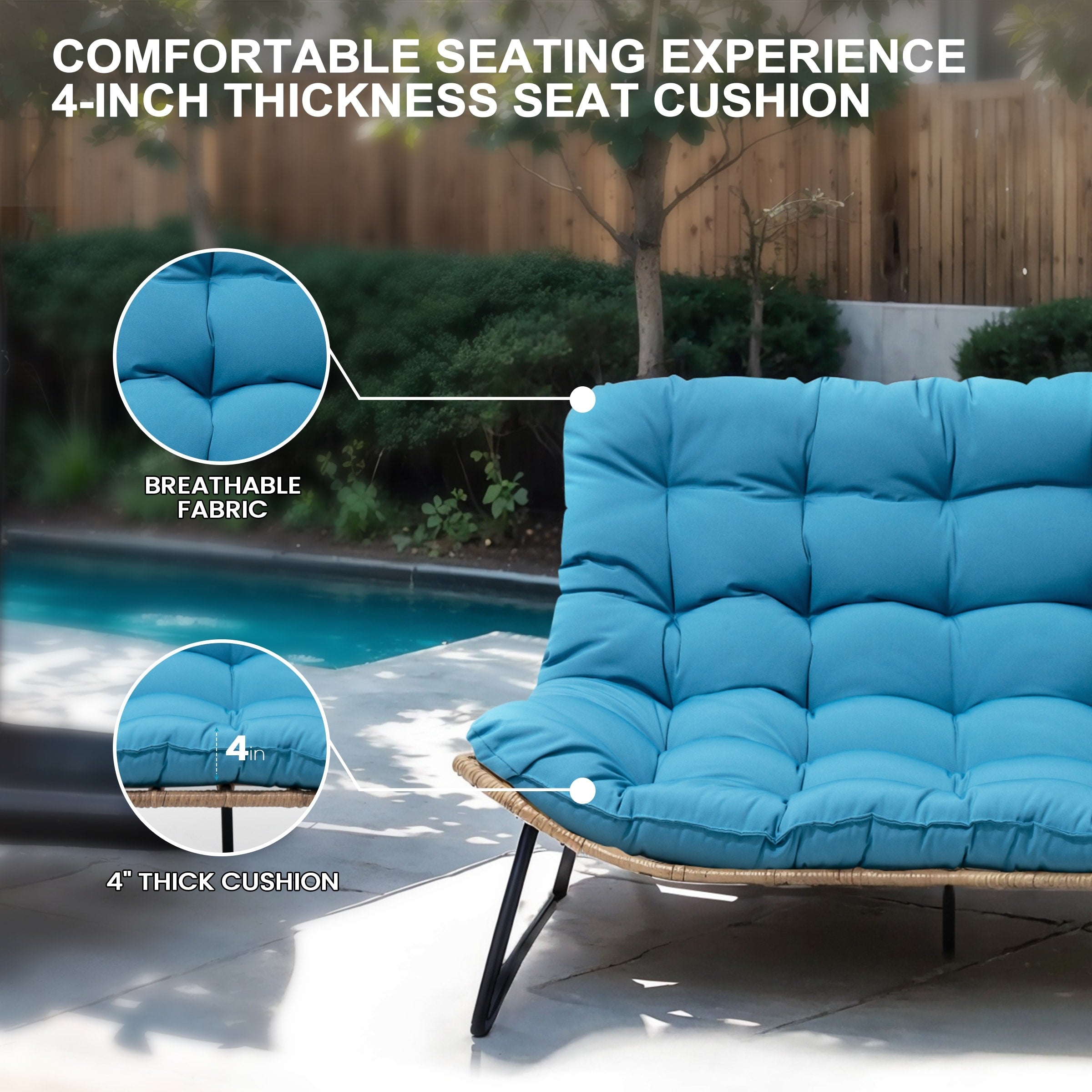 Double Papasan Chair Loveseat with Cushion, All-weather PE Rattan and Metal Frame for Indoor Outdoor