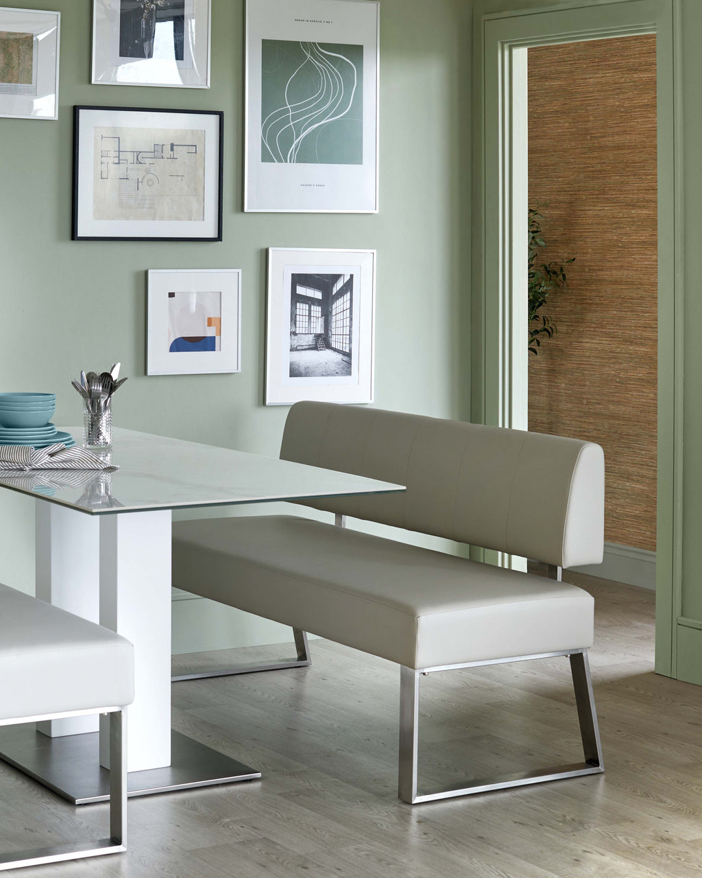 Dover Light Grey Faux Leather 3 Seater Bench With Backrest