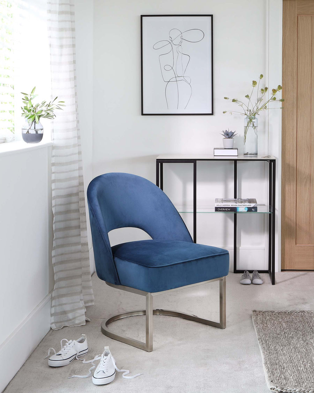 Clover Cantilever Dark Blue Velvet Accent Chair