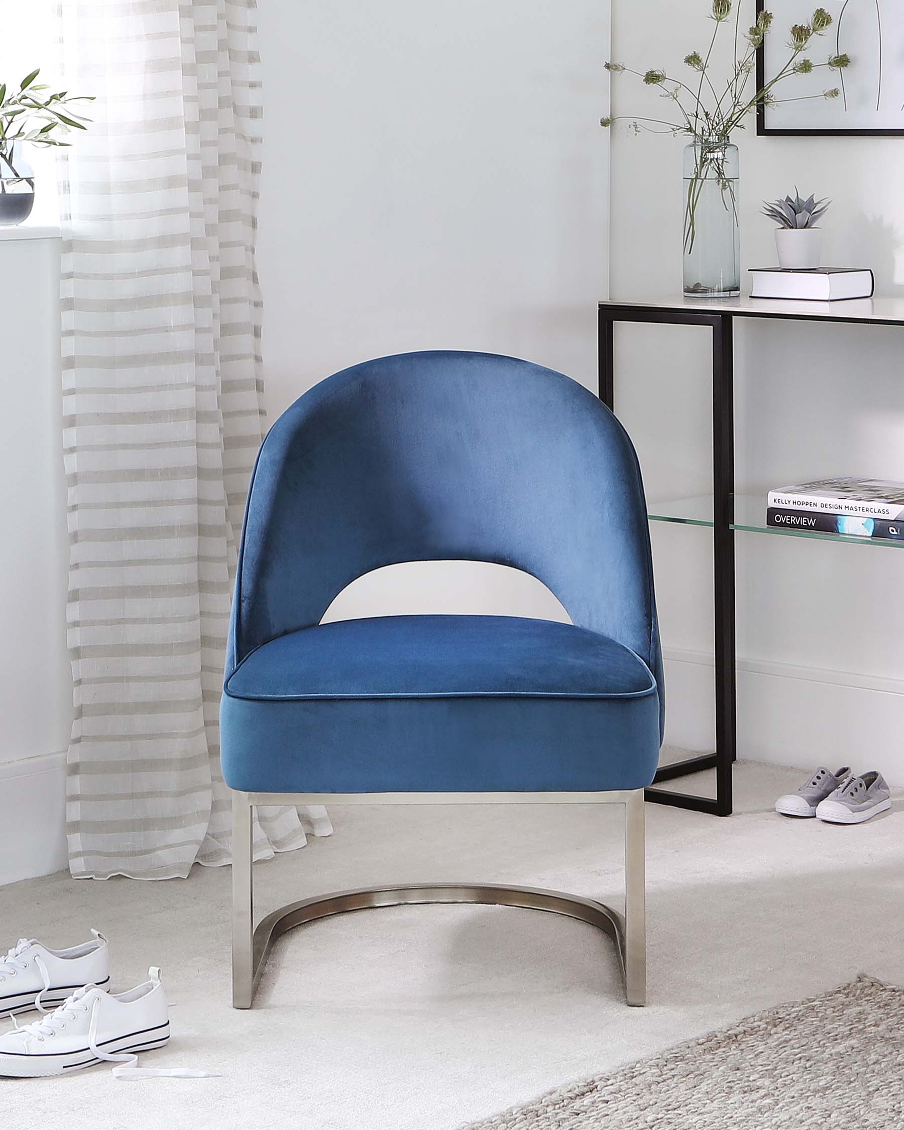 Clover Cantilever Dark Blue Velvet Accent Chair
