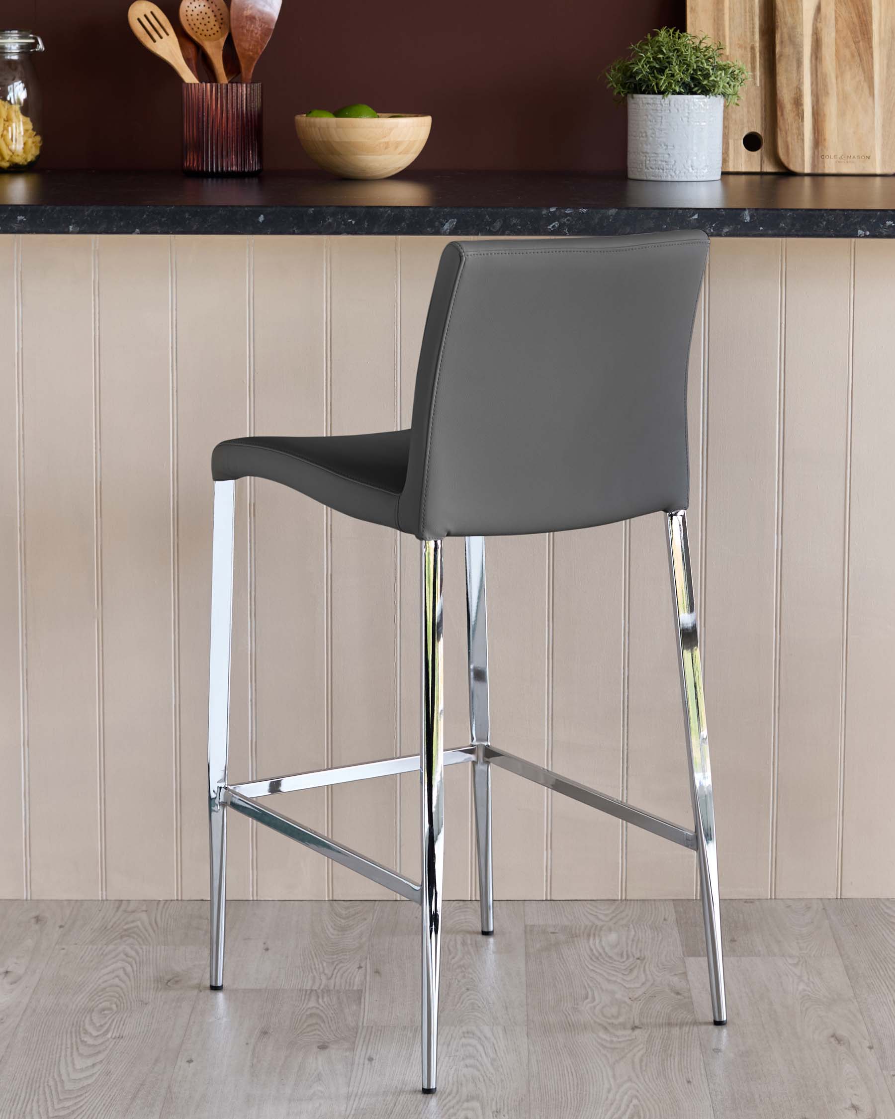 Elise Dark Grey Faux Leather Bar Stool