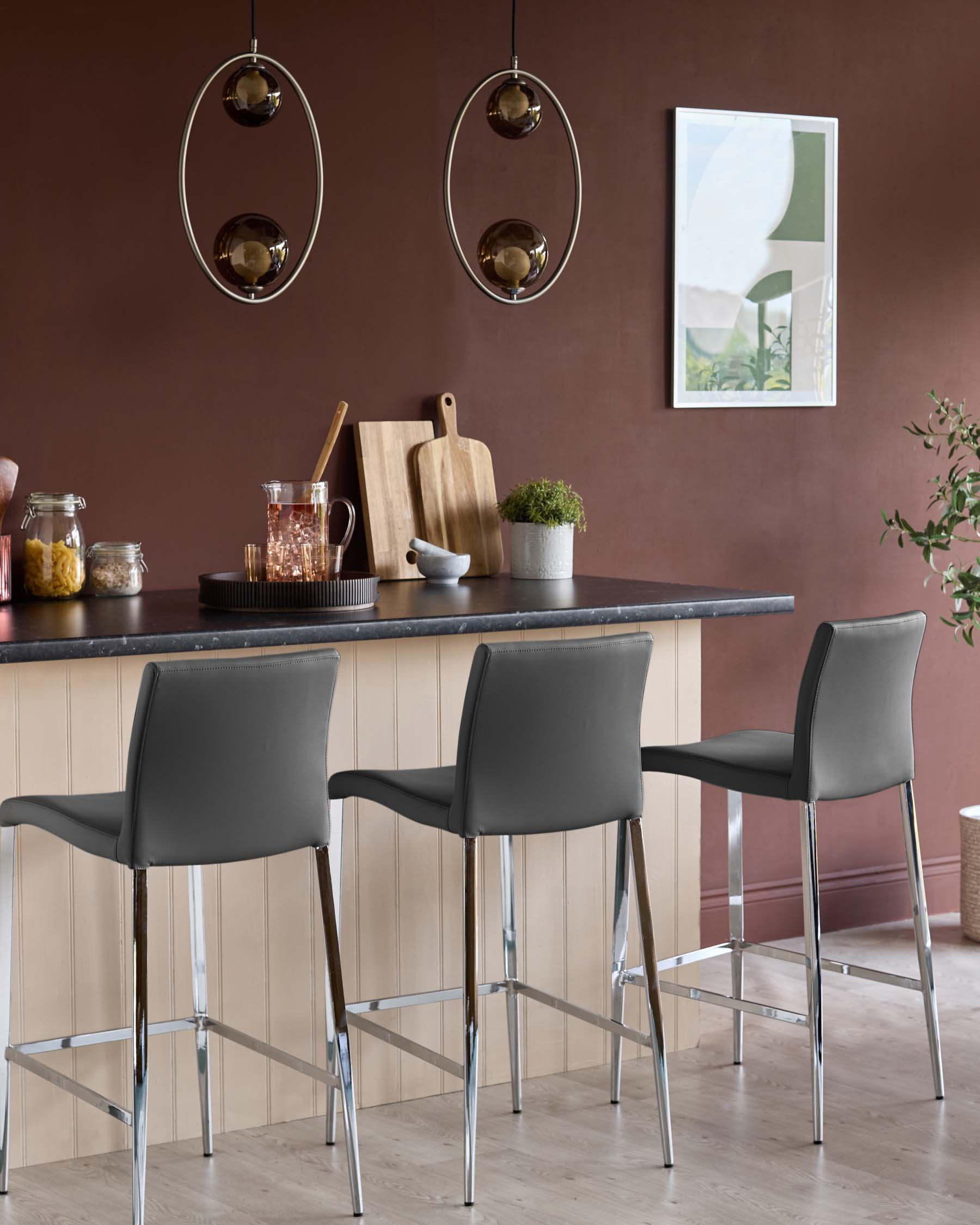 Elise Dark Grey Faux Leather Bar Stool