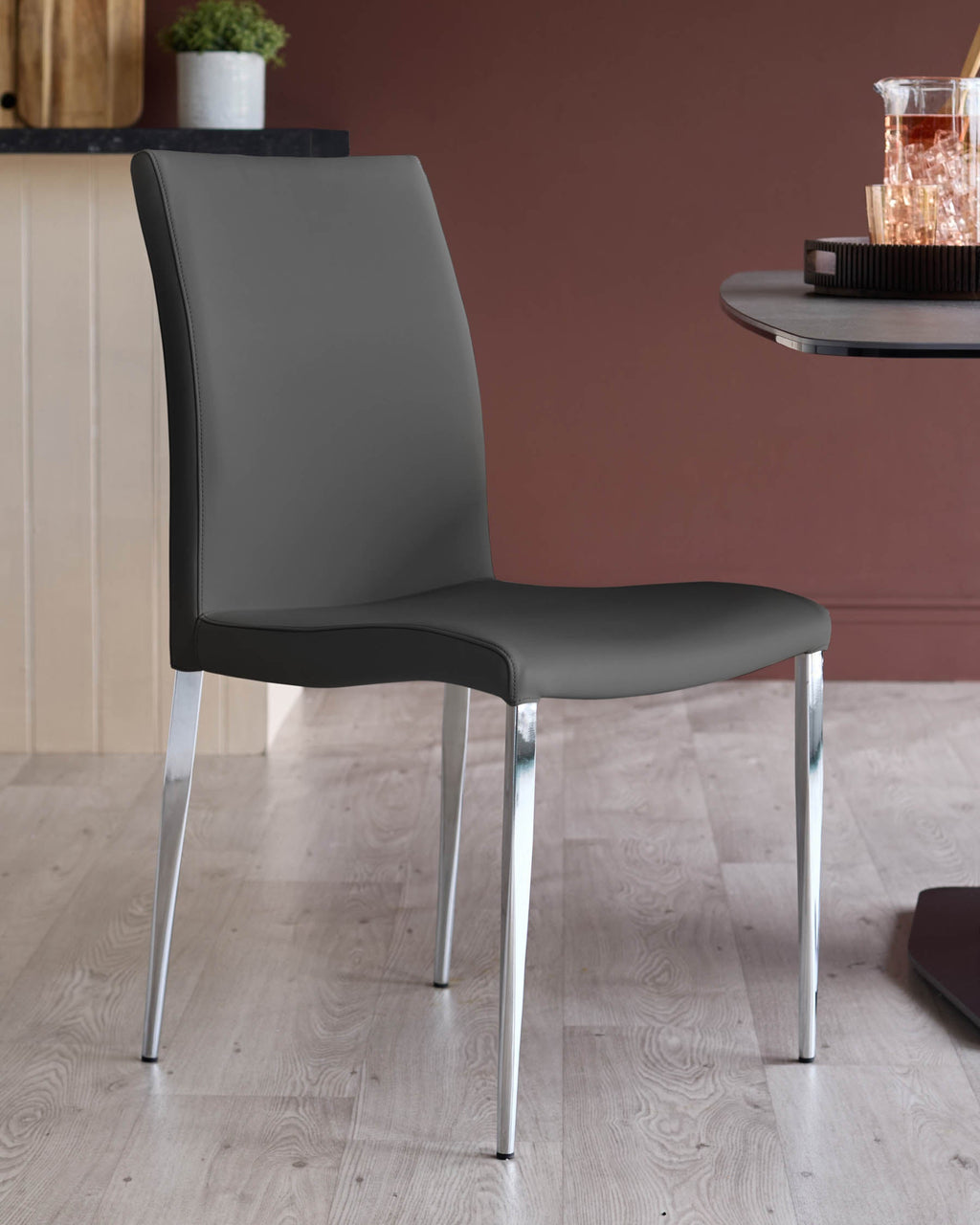 Elise Dark Grey Faux And Chrome Leather Dining Chair