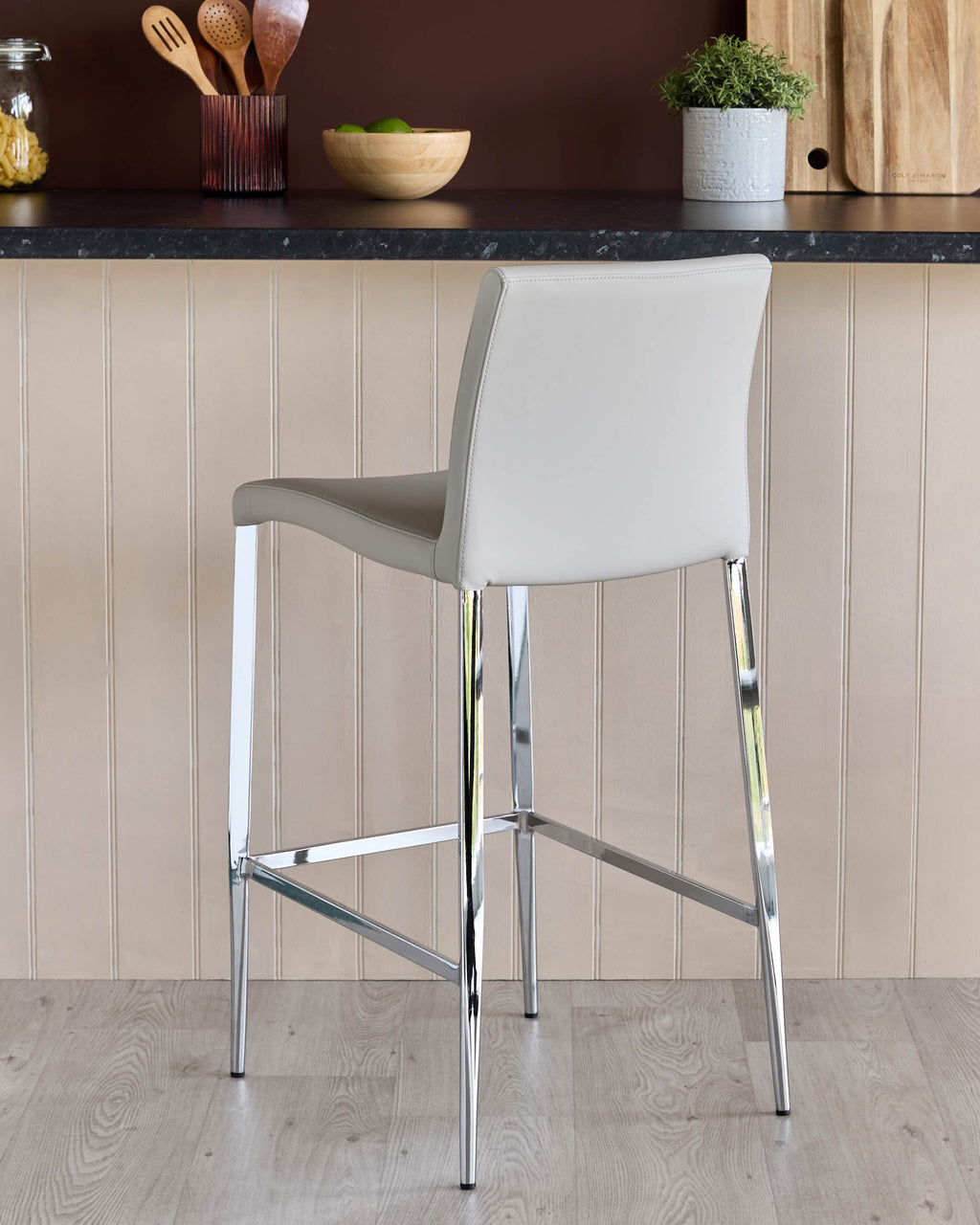 Elise Light Grey Faux Leather Bar Stool
