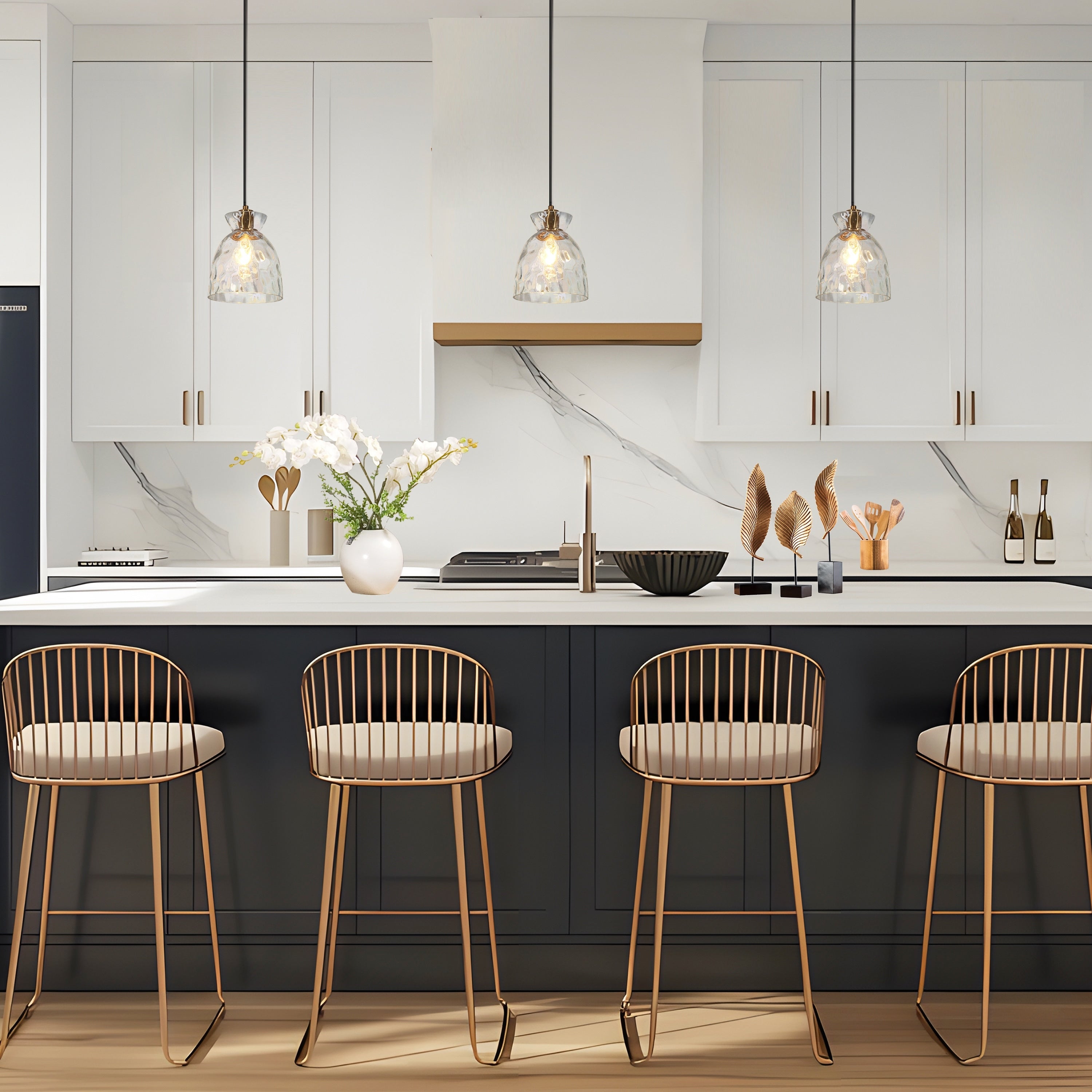 Elisie Mid-century Modern Pendant Light 1-Light Waterfall Glass Hammered Dome Kitchen Island Lighting Dining Room