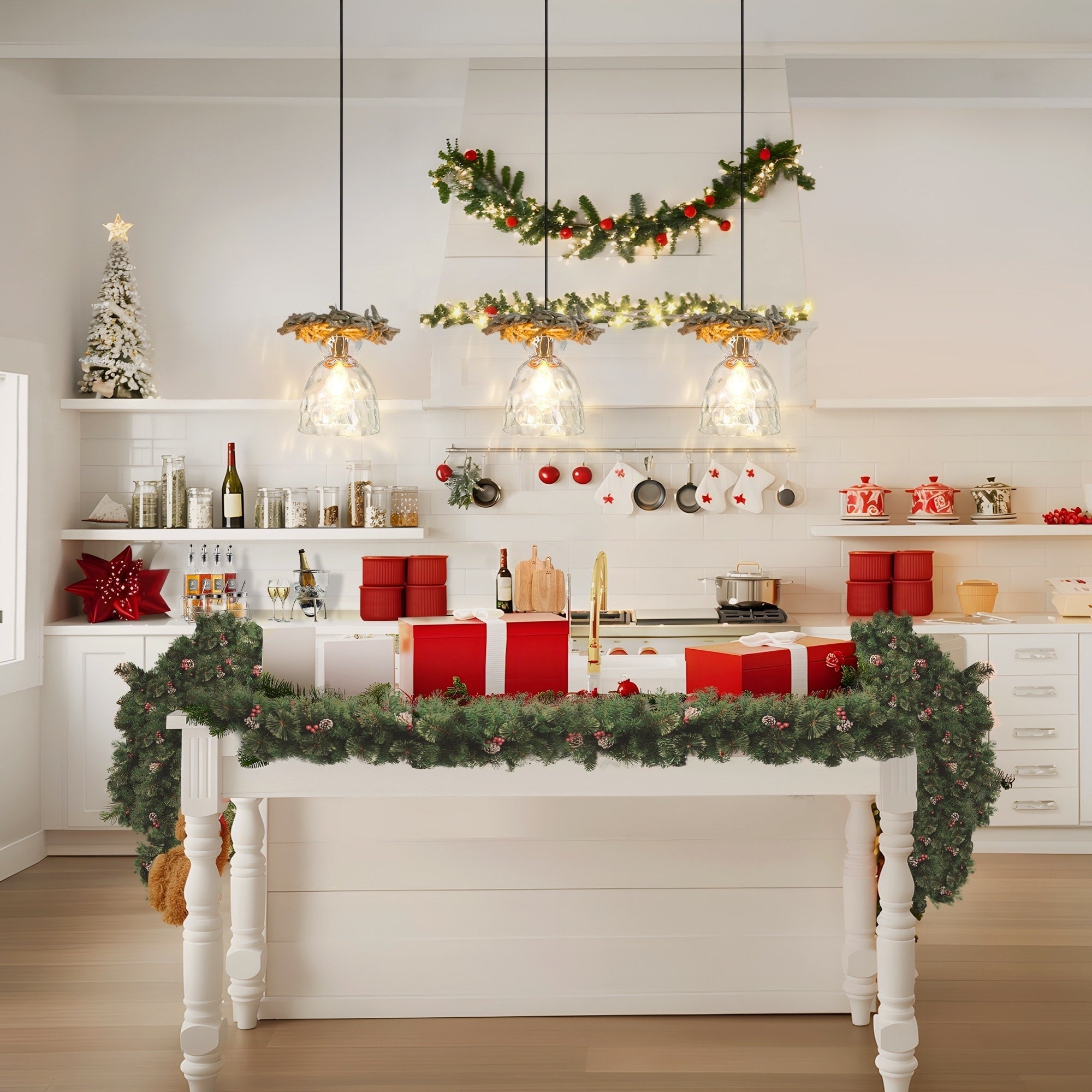 Elisie Mid-century Modern Pendant Light 1-Light Waterfall Glass Hammered Dome Kitchen Island Lighting Dining Room