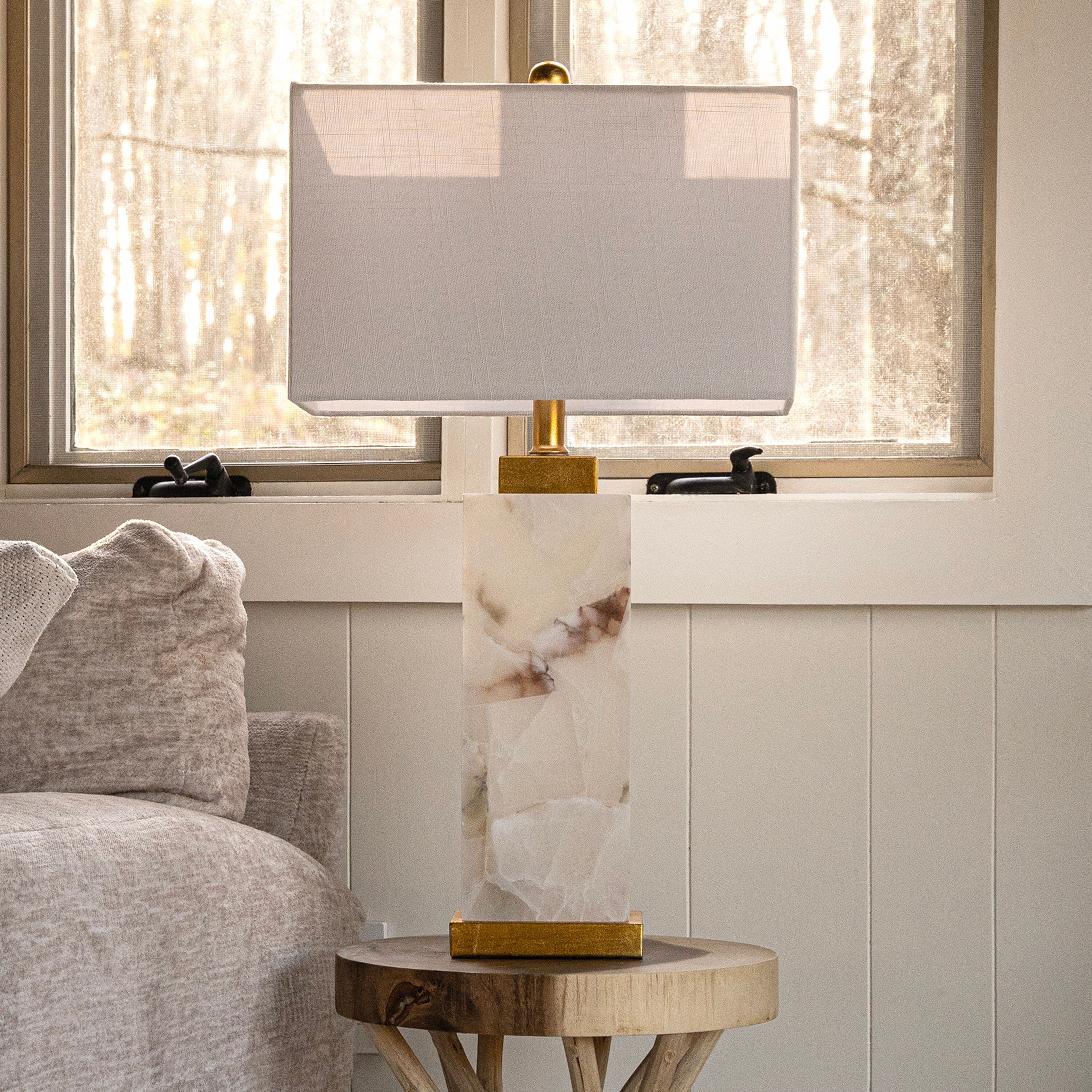 Eloise 27.5 Alabaster LED Table Lamp, White/Gold Leaf by JONATHAN Y
