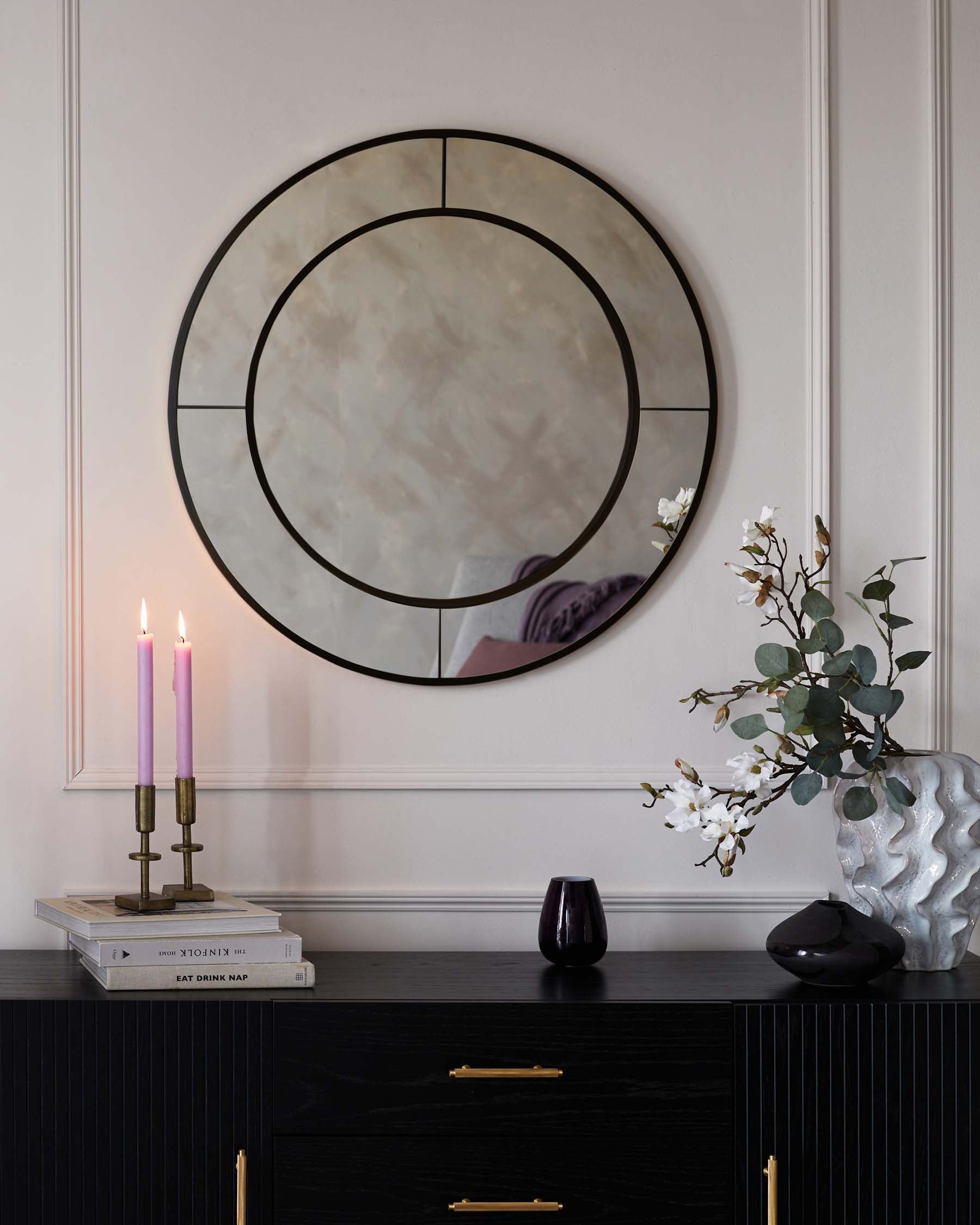 Elton Medium Round Wall Mirror Black
