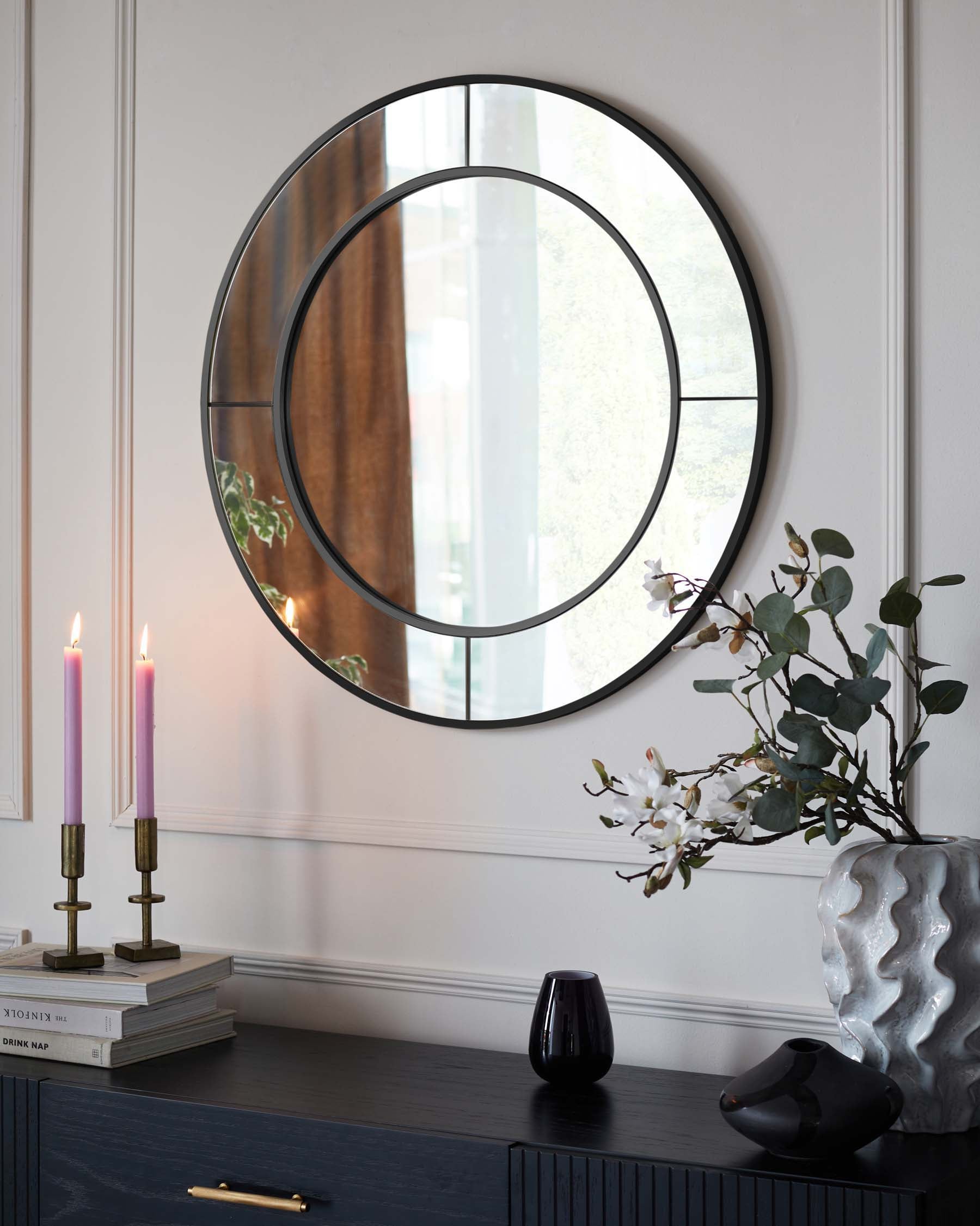 Elton Medium Round Wall Mirror Black