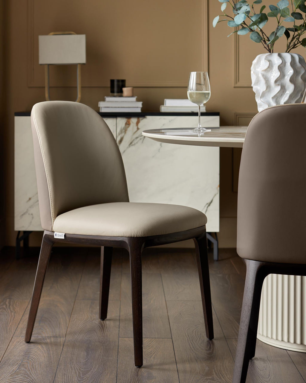 Emerson natural and mocha leather dining chair