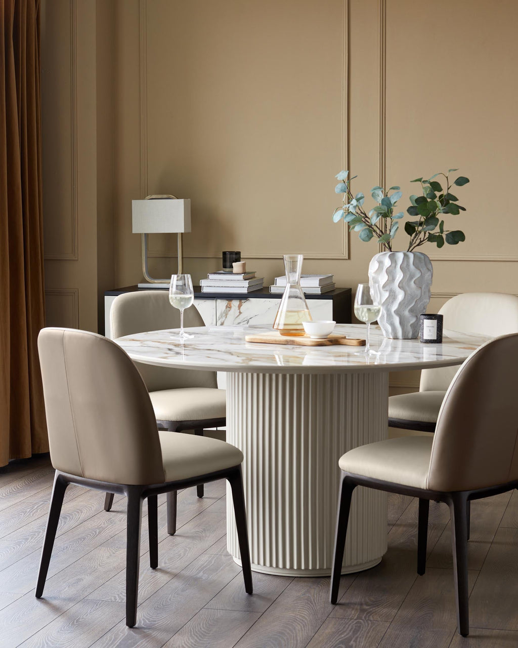 Austin natural ceramic 6 seater table and 6 Emerson dining chairs set