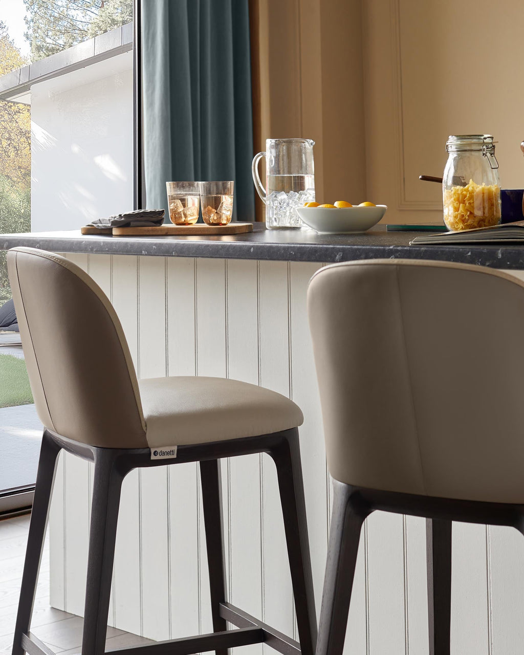 Emerson natural and mocha leather bar stool