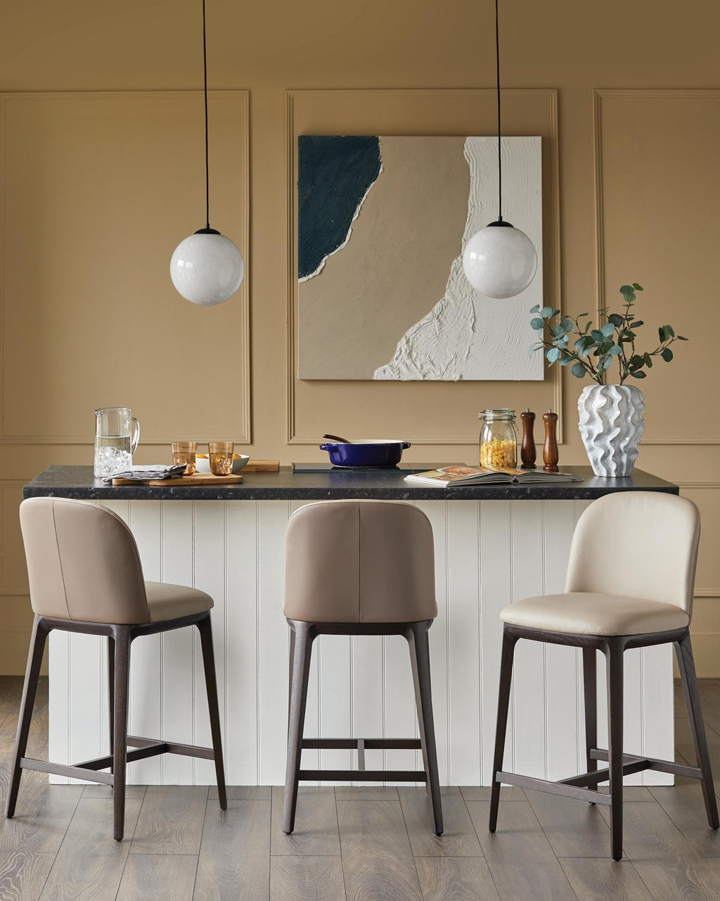 Emerson natural and mocha leather bar stool